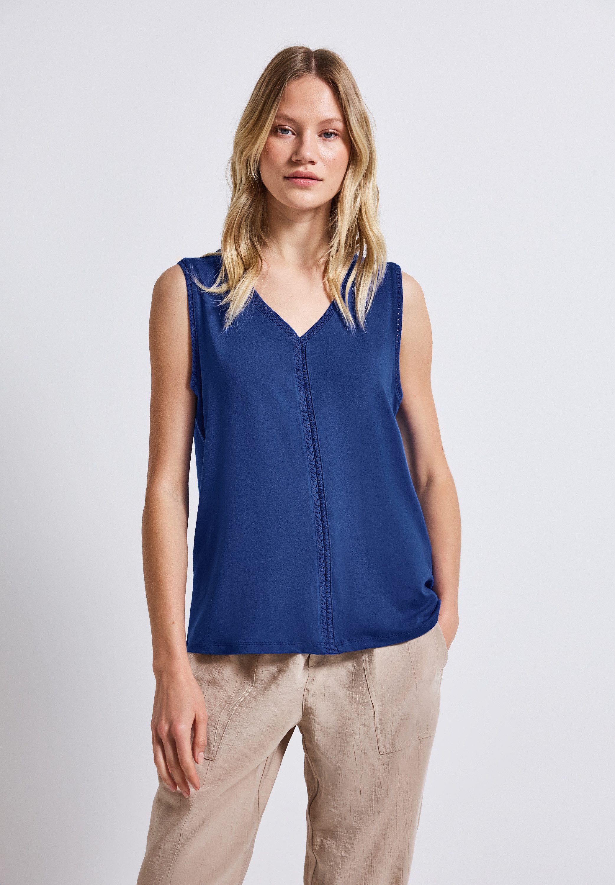 Street One Damen Spitzentop – Weiches Jersey-Top Mit Dekorativer Spitze, Unifarben