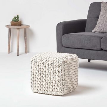 Homescapes Pouf Gestrickter Sitzwürfel 100% Baumwolle, Natur