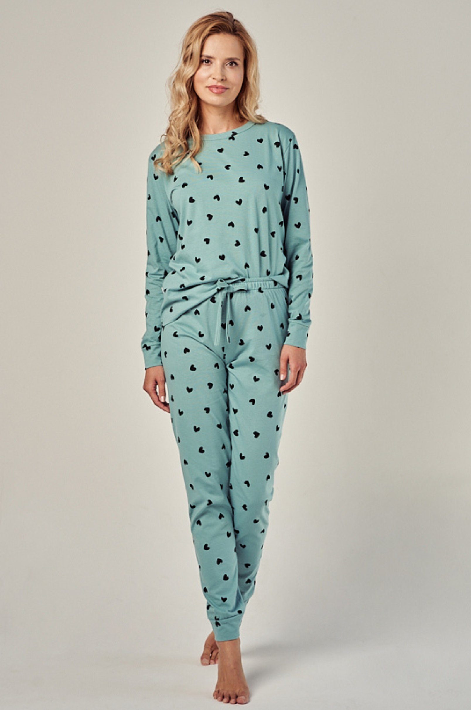 Mademoiselle in Pyjama tlg) Schlafanzug mit Sommeil (2 Damen Herzdruck dunkelgrün