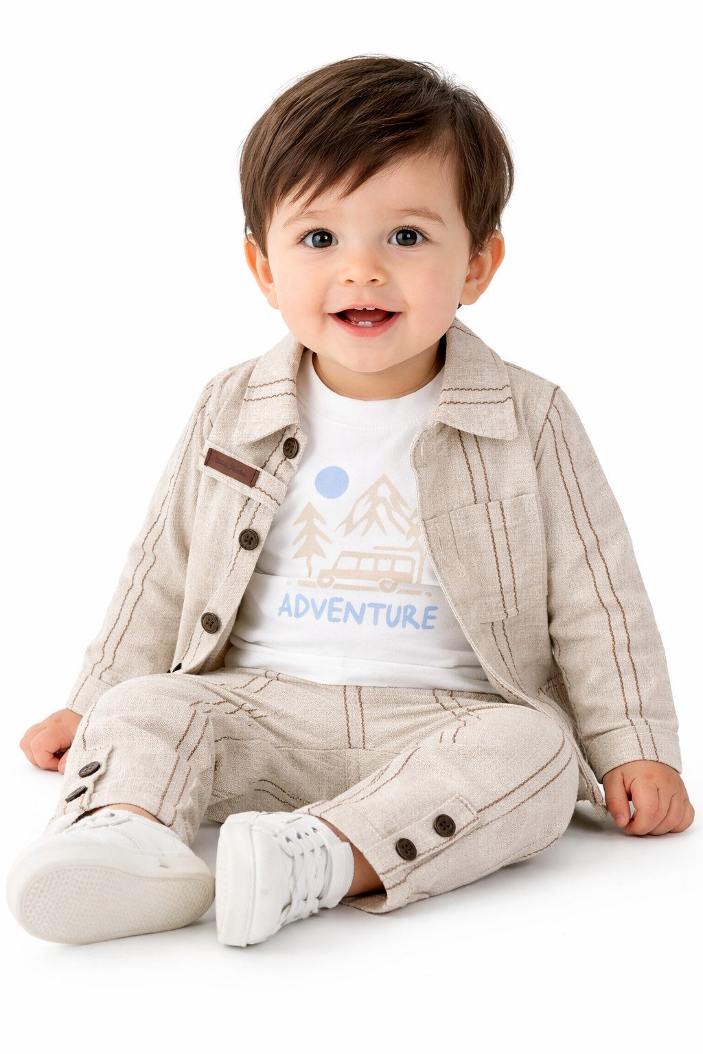Lorey Medtec Shirt, Hose & Jäckchen Baby Jungen 3er Set, Jacke, Hose, Langarmshirt, 100% Baumwolle; Beige (Jacke + Hose + Langarmshirt)