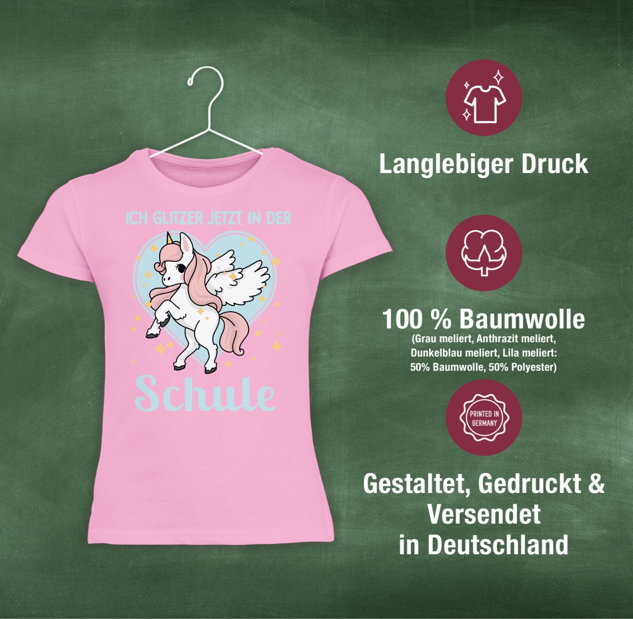 2 in Einschulung Schule jetzt T-Shirt der Rosa Ich Herz Einhorn Shirtracer Mädchen mit - Glitzer