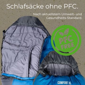 EXPLORER Mumienschlafsack COMFORT Camping Schlafsack 230x85x70cm Outdoor extra breit (0°C bis -23°C Frühling/Sommer/Herbst/Winter Reise Festival), kombinierbar 2000g