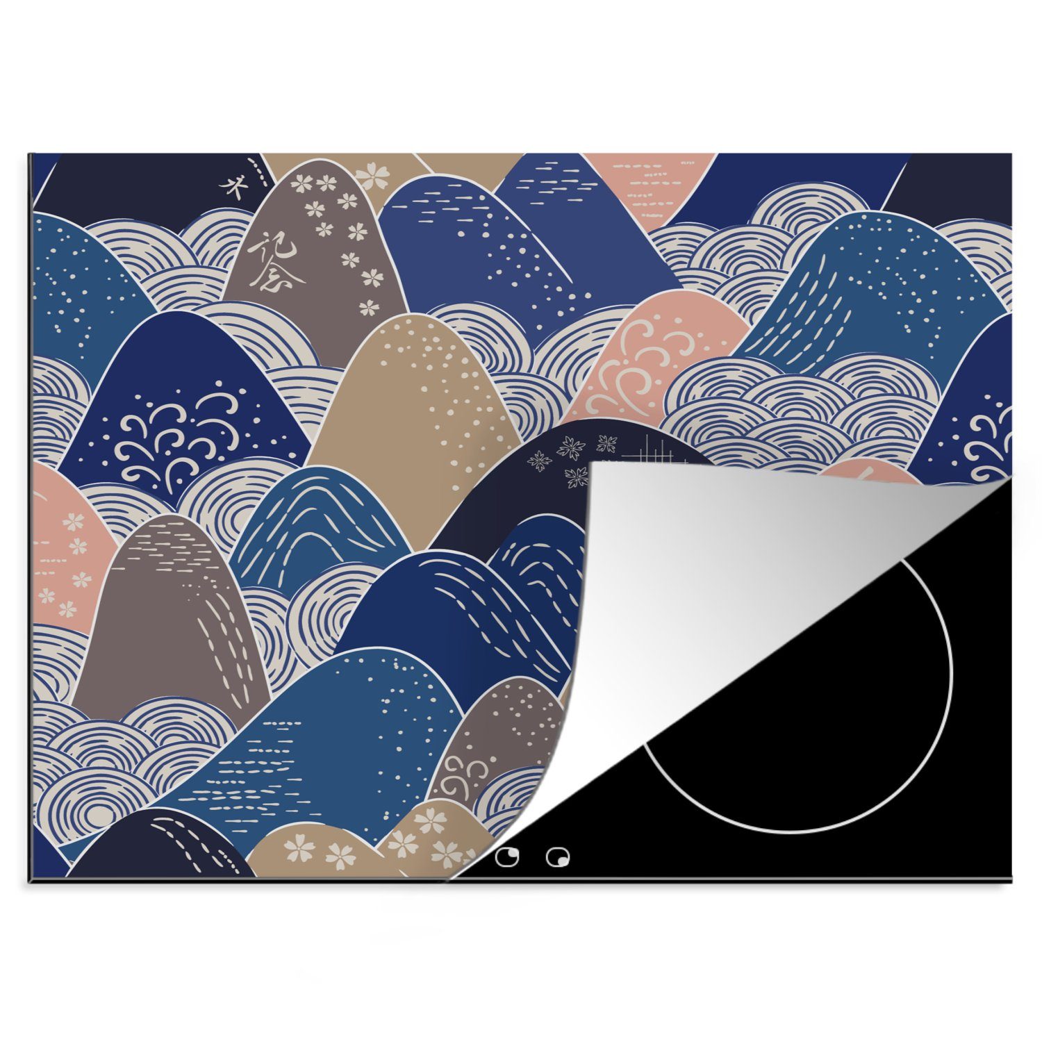 MuchoWow Herdblende-/Abdeckplatte Berg - Pastell - Japanisch - Muster, Vinyl, (1 tlg), 60x52 cm, Mobile Arbeitsfläche nutzbar, Ceranfeldabdeckung