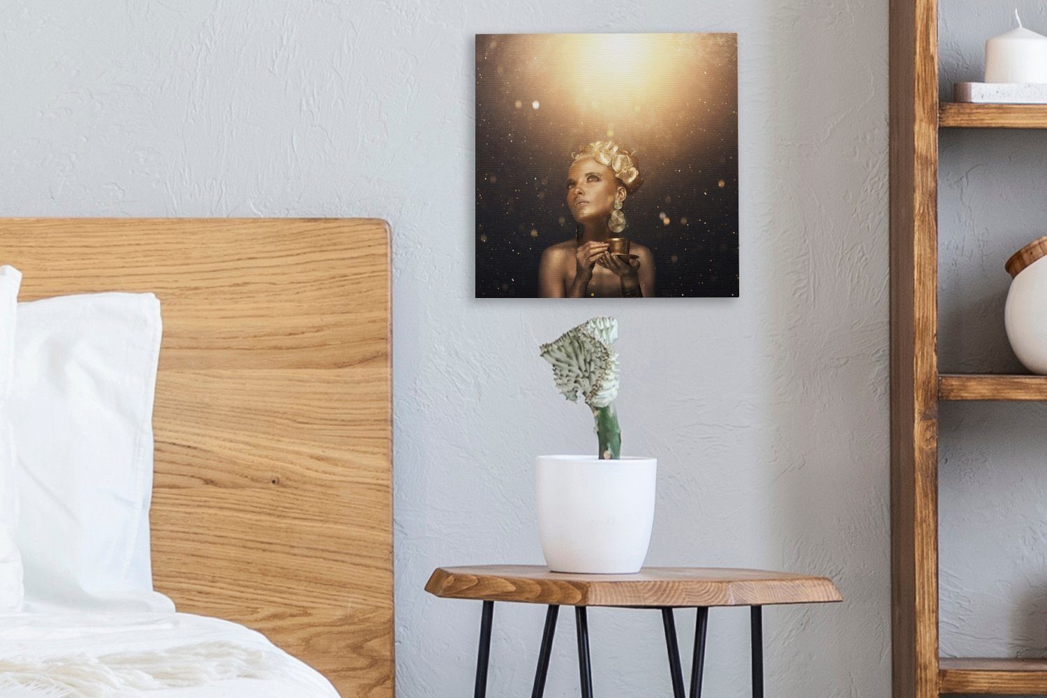 OneMillionCanvasses® Schlafzimmer Leinwand St), Körperbemalung, Bilder für mit Leinwandbild Frau goldener (1 Wohnzimmer