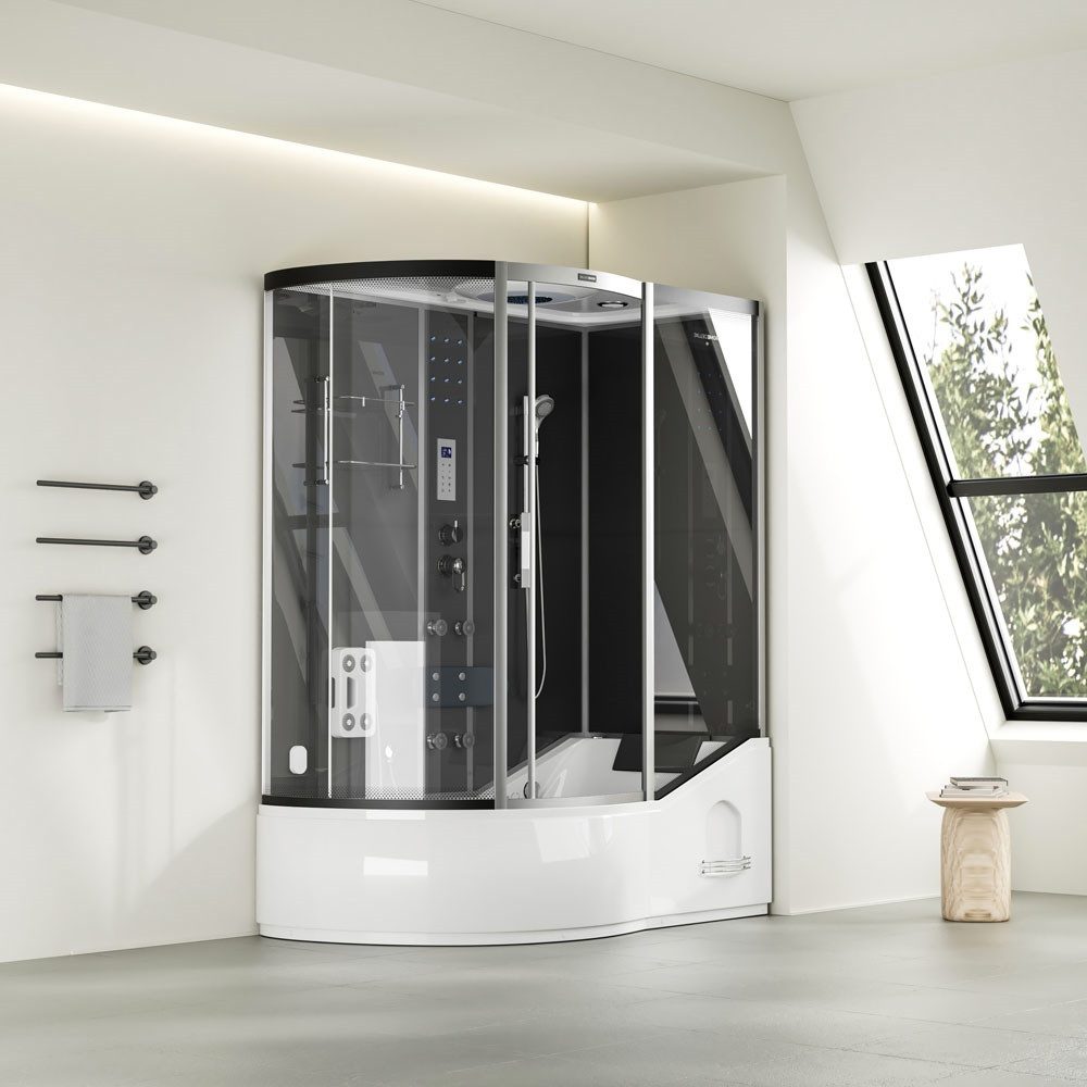 HOME DELUXE Dampfdusche Dampfdusche ALLIN 4IN1 - Schwarz Links, BxT: 170x90 cm, Dampfsauna, Badewanne, Whirlpool, Dusche