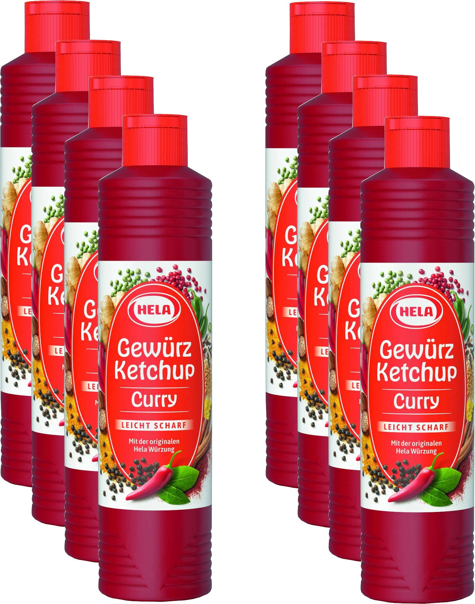 HELA Grillsauce 8x Ketchup Curry leicht scharf 800 ml Gewürzketchup Flasche Imbiss, 0.8 l, 800 ml, 1 St.