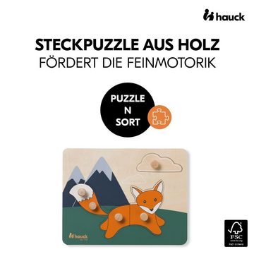 Hauck Steckpuzzle Puzzle N Sort - Fox / Fuchs, Puzzleteile, Holz Puzzle für Baby Greifpuzzle für Kinder (ab 1 Jahr)