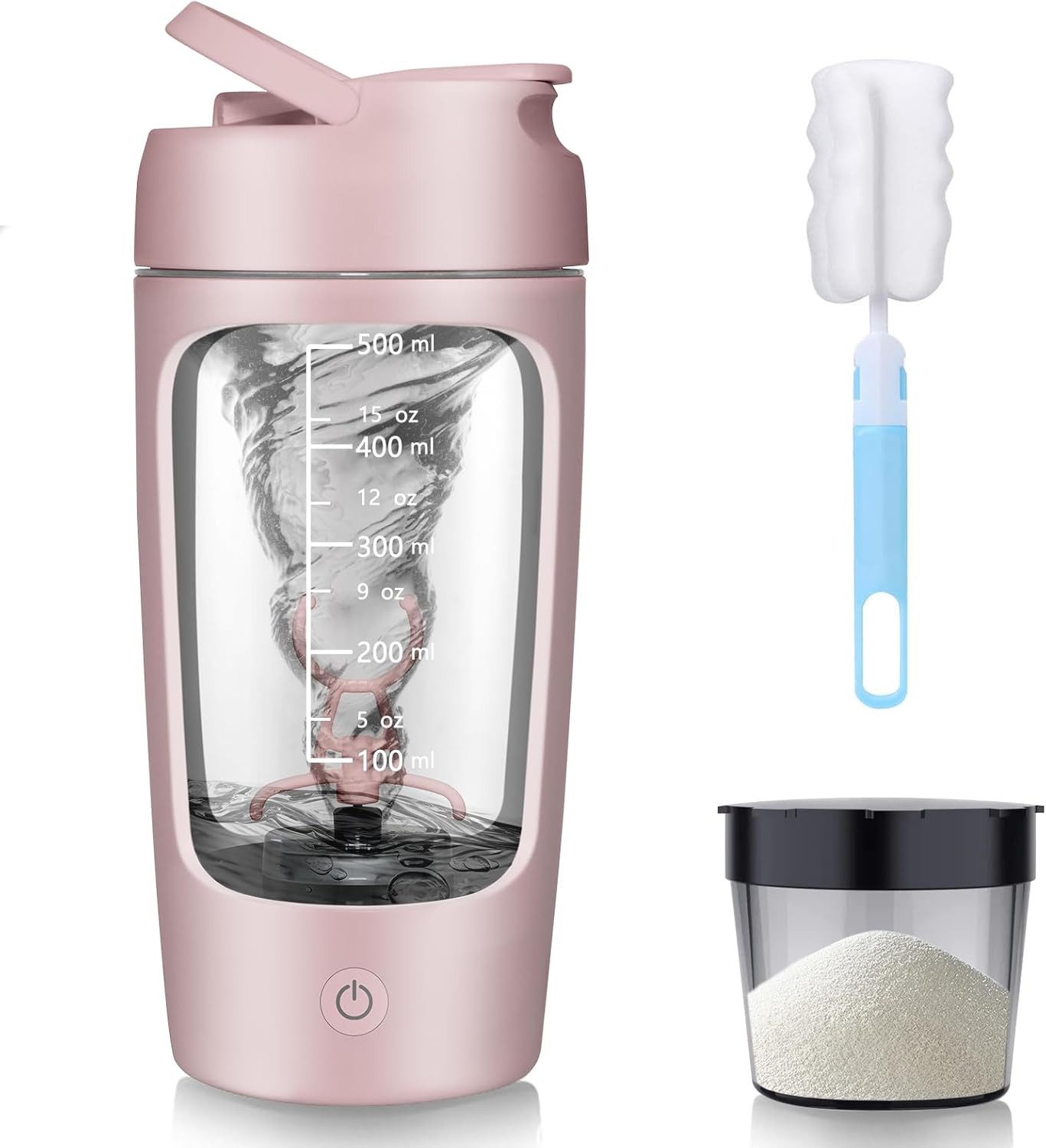 Vashoy Elektrischer Shaker 650 ML Elektrischer Shaker mit Pulverfach, BPA-freier, USB-C aufladbar, 7,4 W, Eiweiß Shaker Elektrisch für Potein Pulver und Milchshake