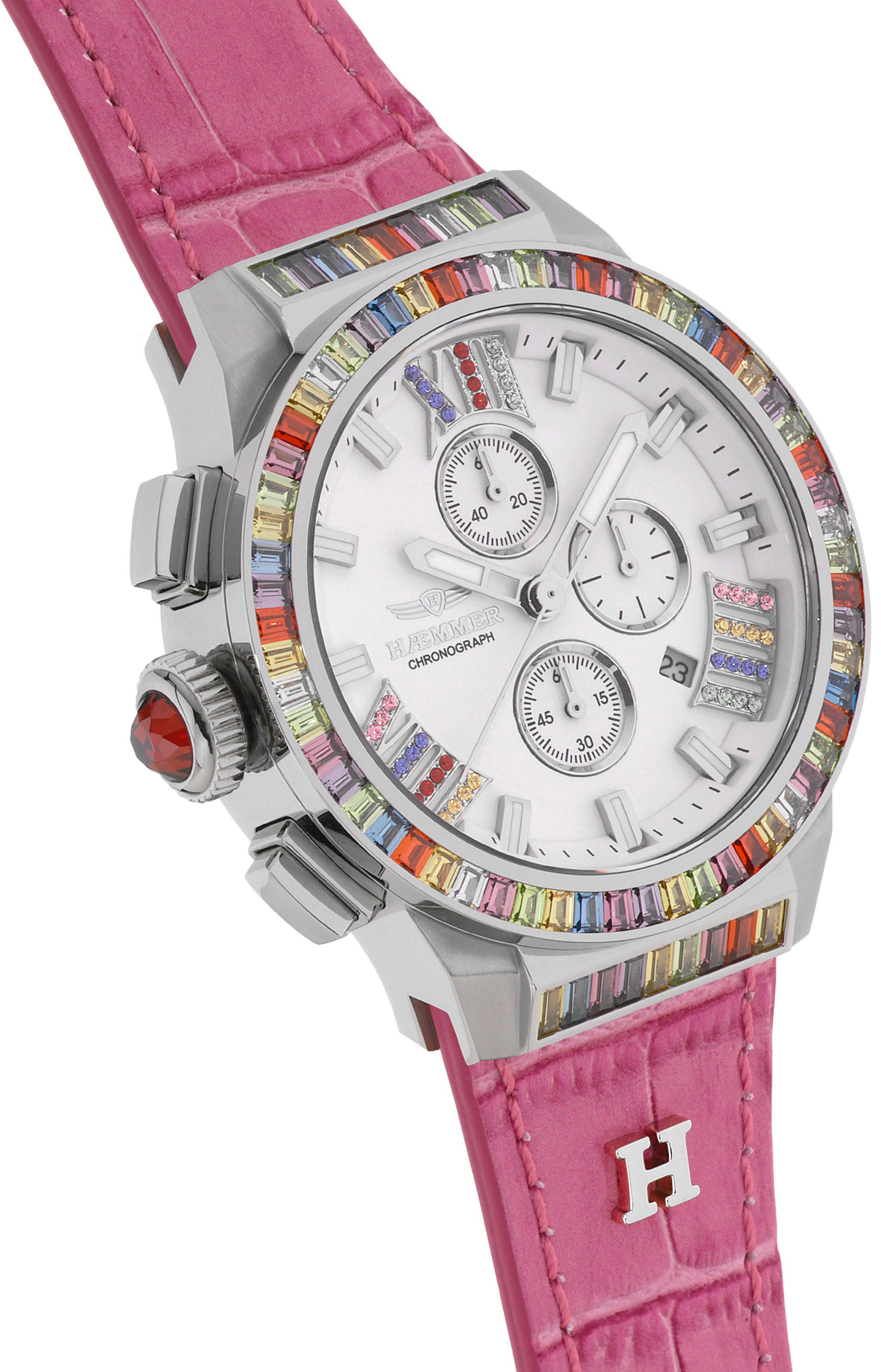 HAEMMER GERMANY Chronograph GLORIOUS AMIRA, GR-006, Quarzuhr, Damenuhr, Datum, Stoppfunktion, Saphirglas, Lederarmband