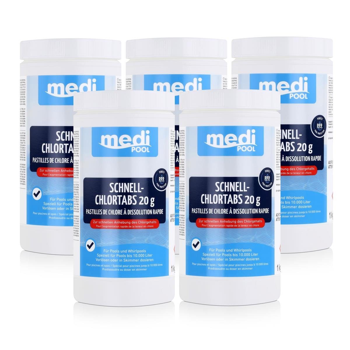 Poolpflege mediPOOL Schnell-Chlortabs 1kg - Anhebung des Chlorgehalts (5er Pack)