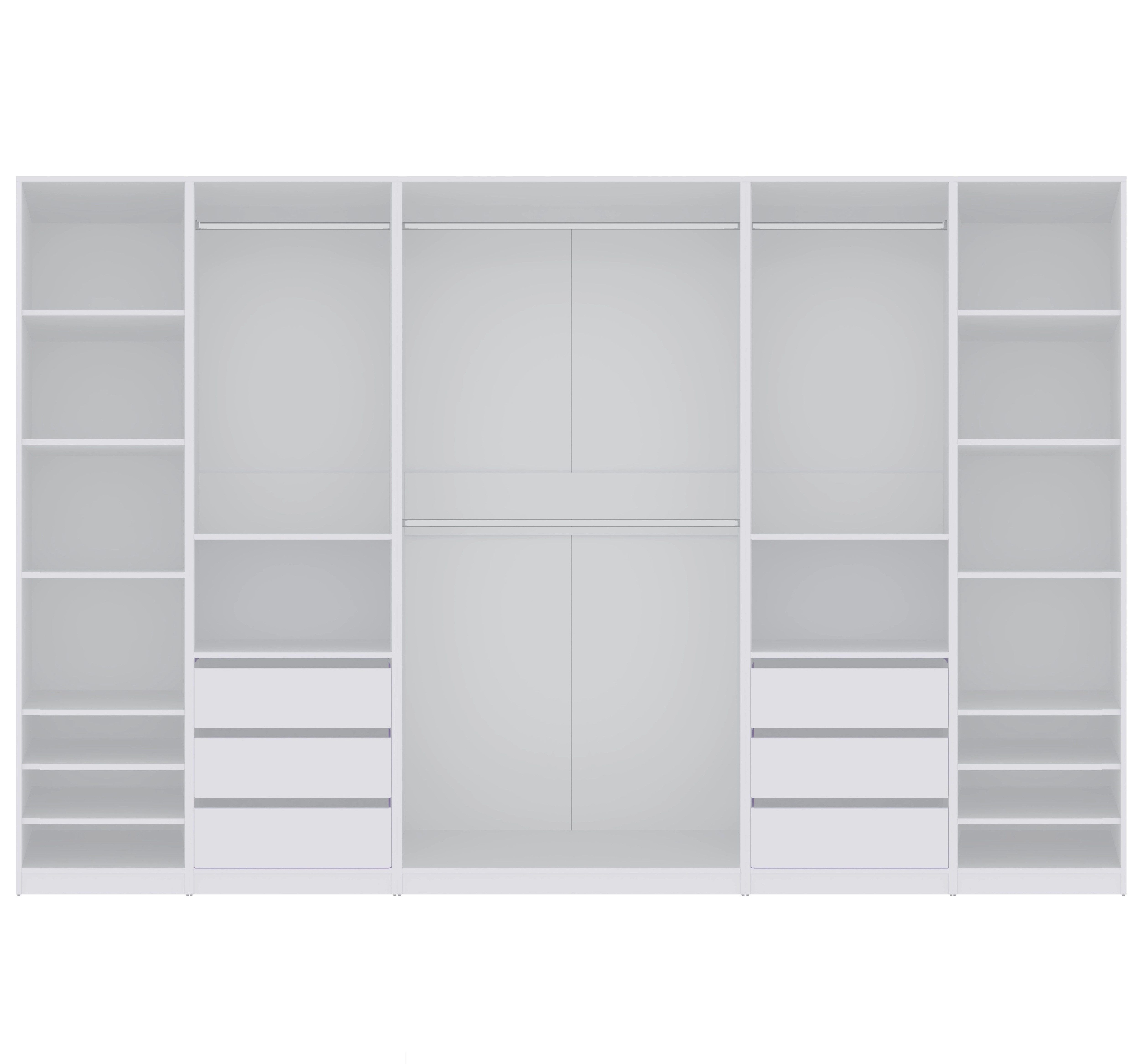 Marmex Möbel Garderobenschrank TRES SET U/B Schrank Set begehbarer Kleiderschrank Ankleidzimmer (5-St) 4 Kleiderstangen, viel Stauraum 6 Schubladen
