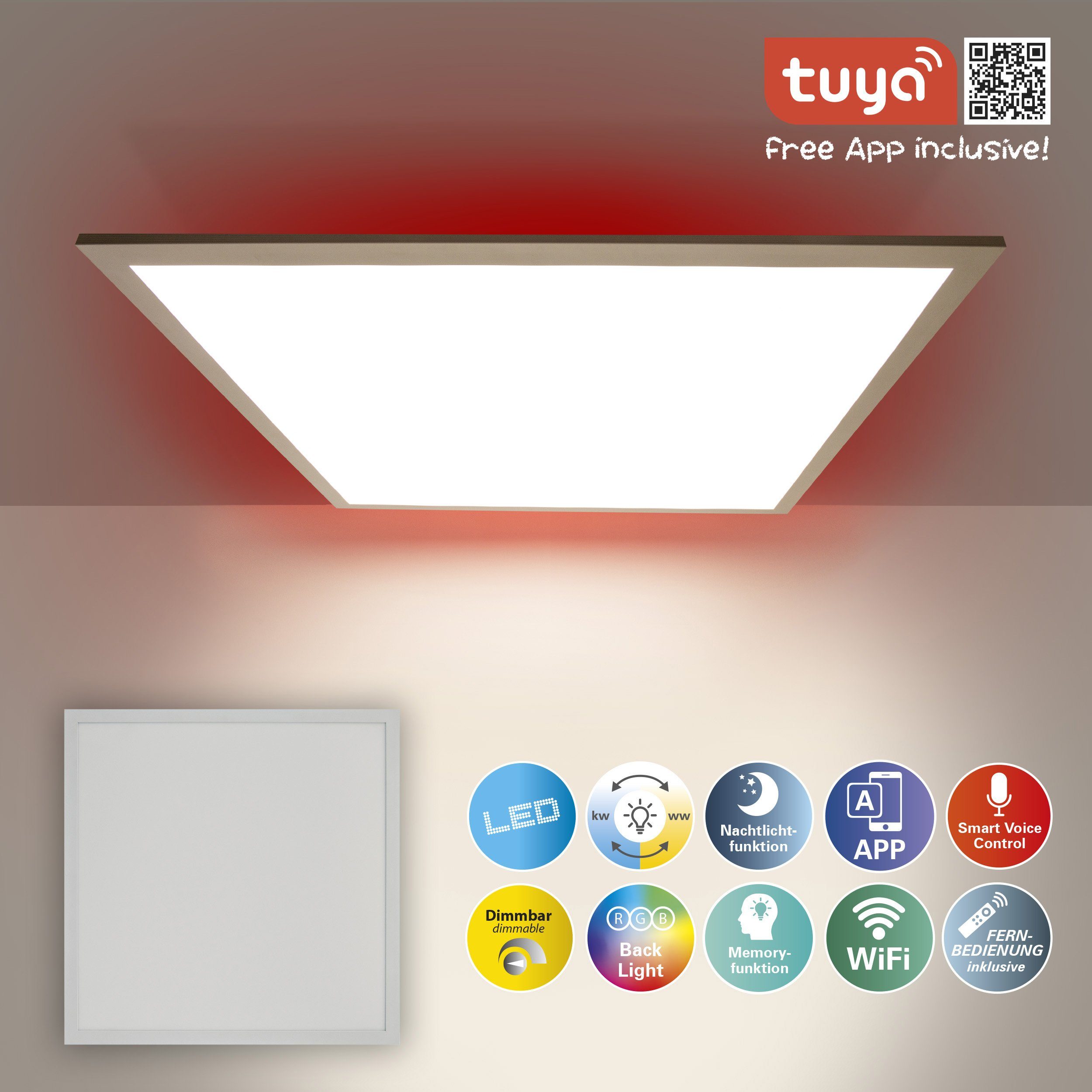 Angebot aufweisen näve Smarte LED-Leuchte Smart Home integriert, Farbwechsler, Panel, RGB-Stripe; App; fest CCT; Backlight Fernb. Nachtlicht-/Memoryfunktion; Hintergrund: LED LED Memoryfunktion