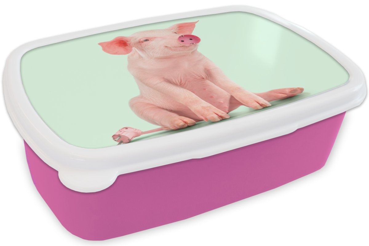 Lunchbox Brotbox MuchoWow für Erwachsene, (2-tlg), Schwein Sockel Rosa Kunststoff - Mädchen, Snackbox, Kunststoff, Brotdose - Kinder, - Tiere,