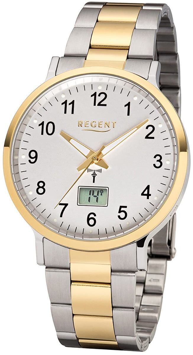 Regent Funkuhr Regent Herren Uhr FR-245 Metall Funk, (Funkuhr), Herren Funkuhr rund, groß (ca. 40mm), Metallarmband