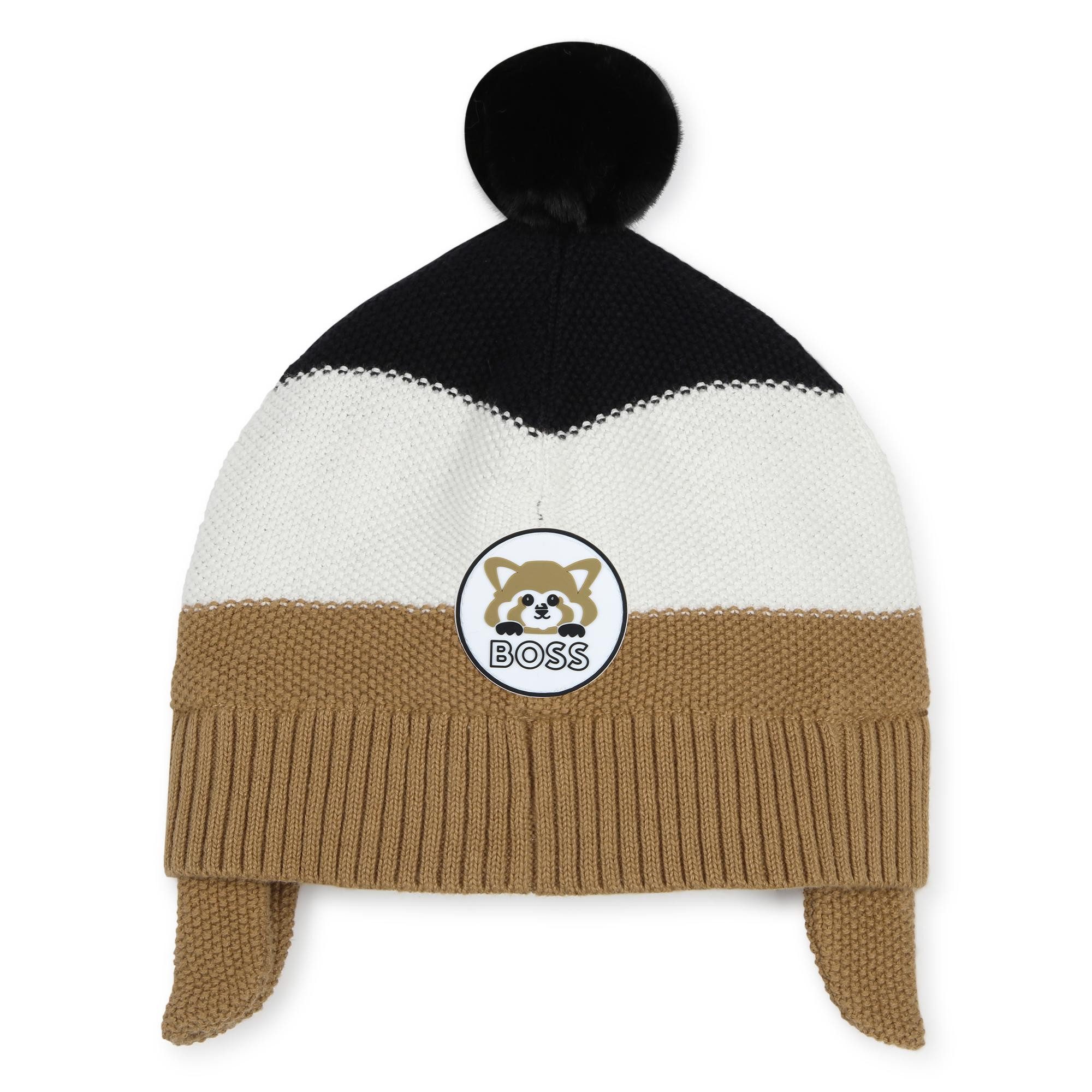BOSS KIDSWEAR Bommelmütze BOSS Baby warme Bommelmütze braun weiß schwarz Logo Panda Logo mehr