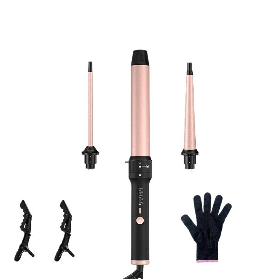 SeeCherish Lockenstab 3-in-1 Set, Haarwellen-Eisen mit 3 austauschbaren Strandwellen-Stäben, Schnellheizender Haarcurler für schöne Strandwellen & Locken mit Box