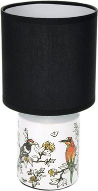 BRUBAKER Nachttischlampe Tischlampe Vogel Design Asiatisch - 1x oder 2er Set - Schirm Schwarz, ohne Leuchtmittel, Designer Lampen mit Keramikfuß, Höhe ca. 30 cm - Tischleuchte