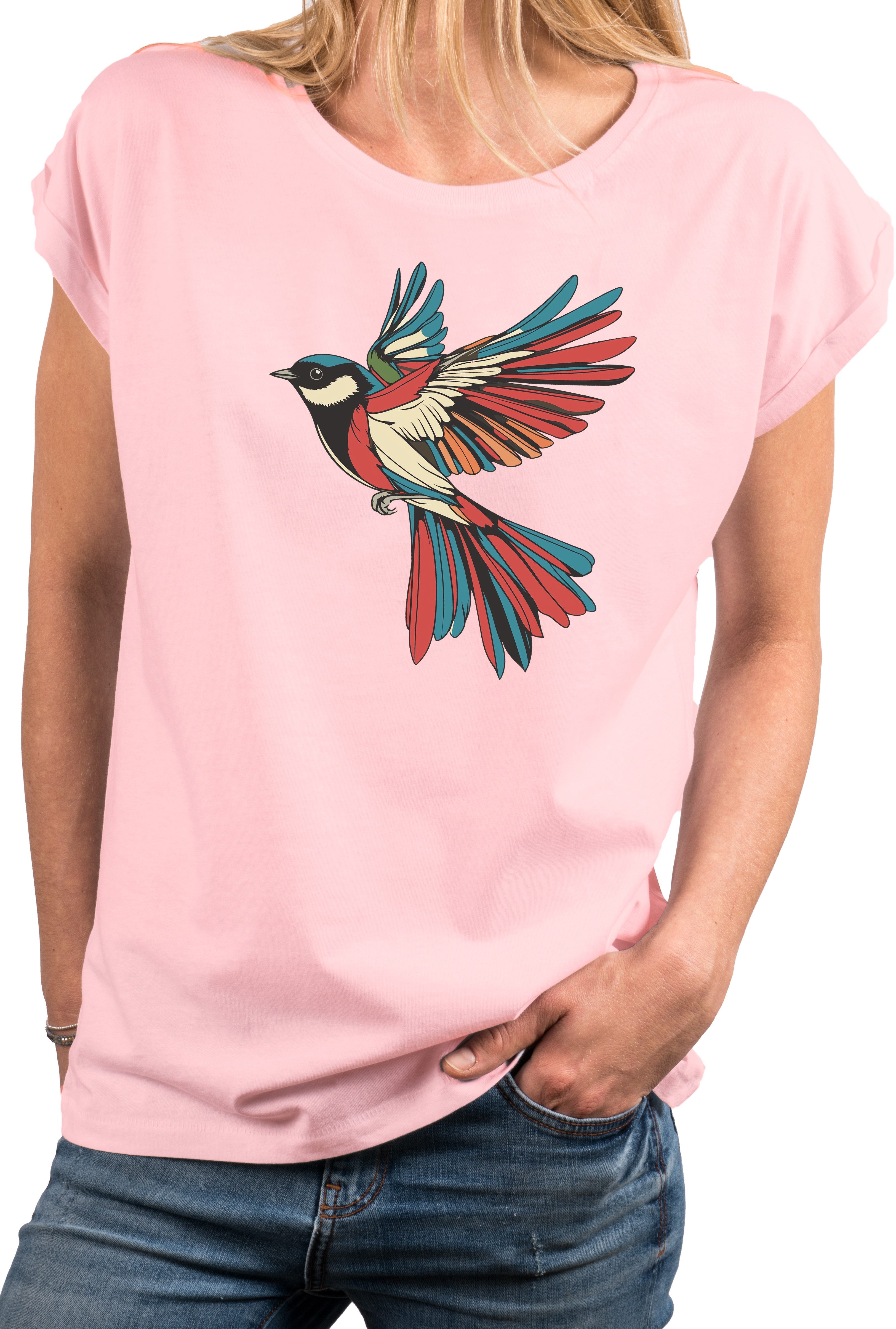 MAKAYA Kurzarmshirt für Frauen mit Vogel günstig online kaufen