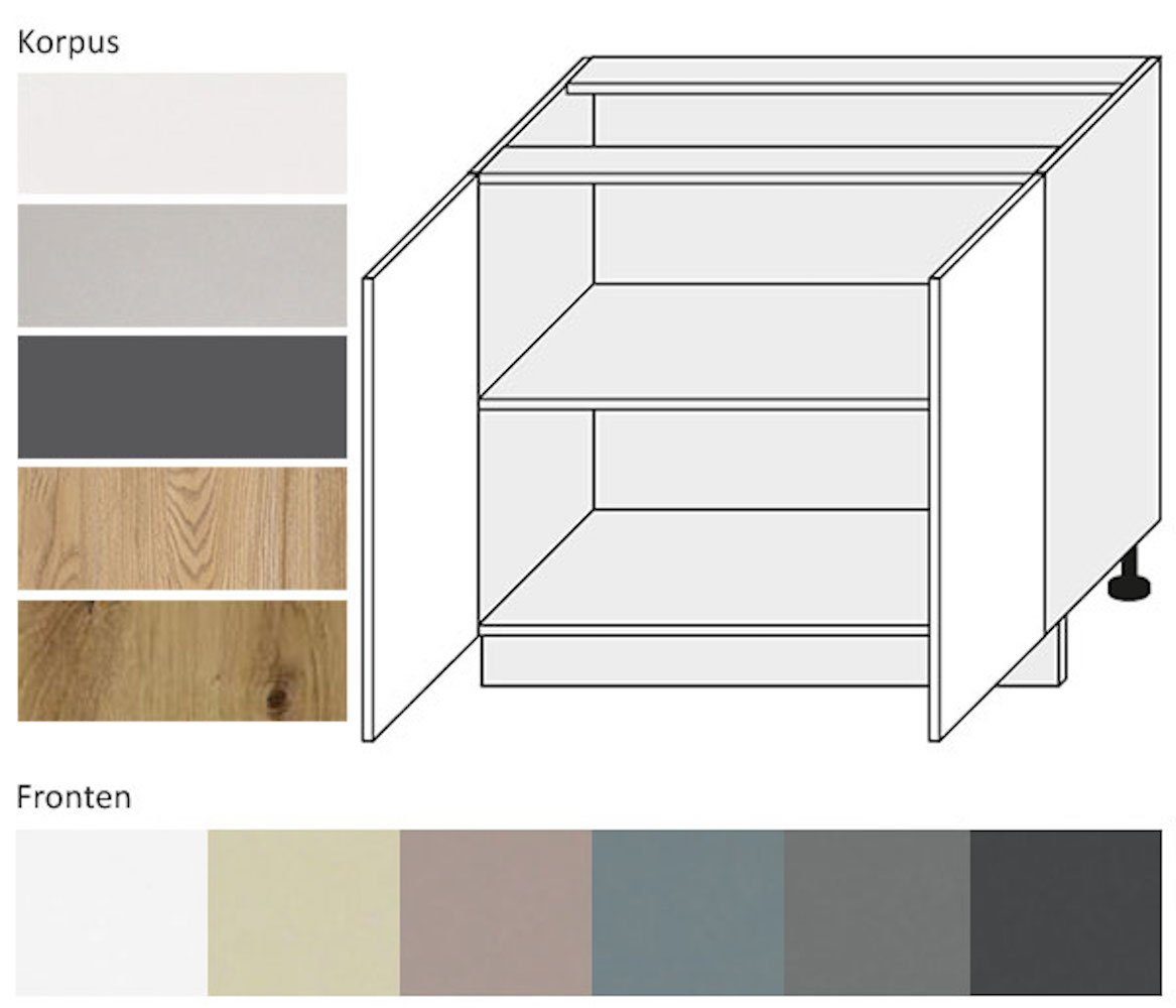 90cm matt (Kvantum) Feldmann-Wohnen wählbar Front- vanille 2-türig Unterschrank Kvantum Korpusfarbe und