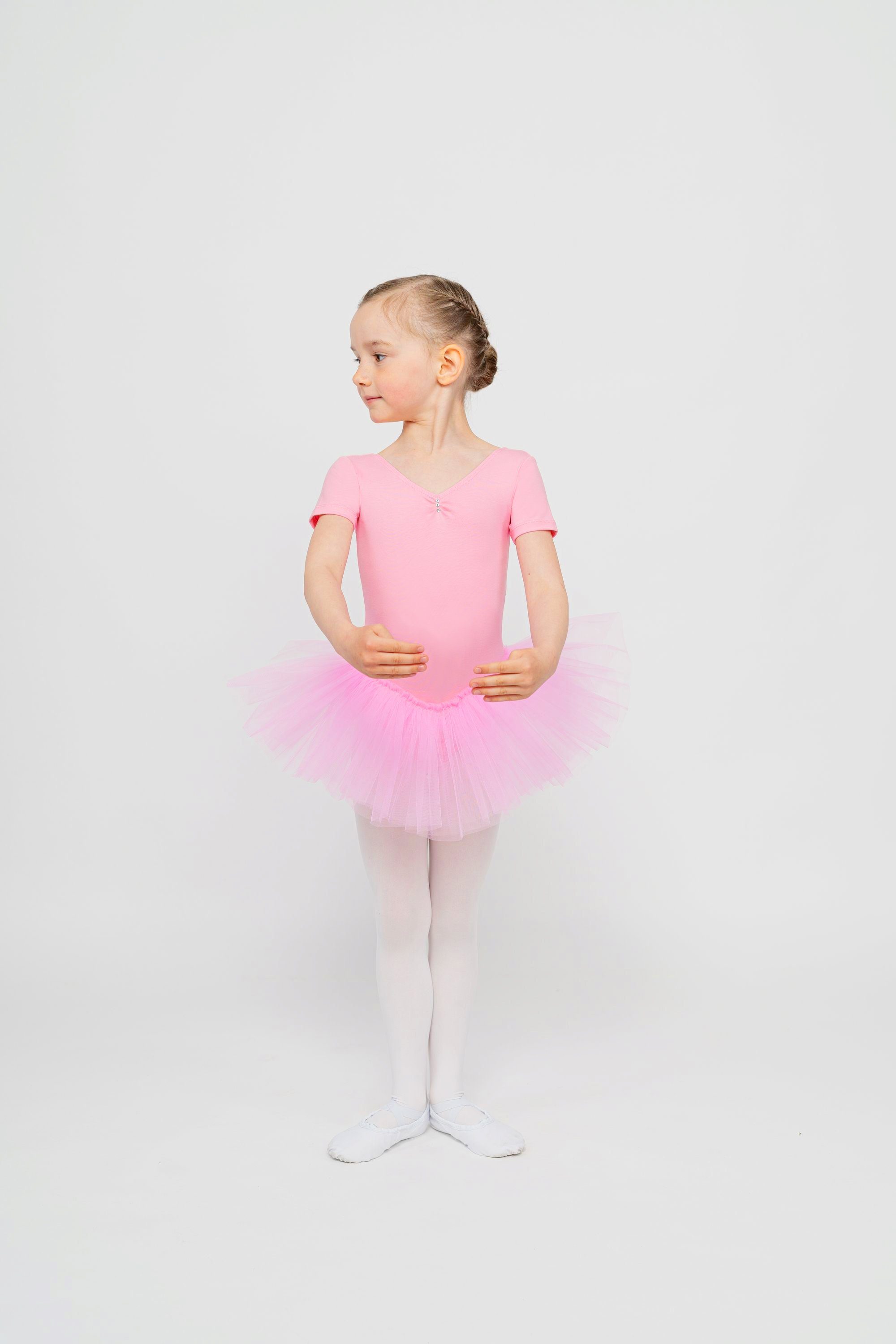 tanzmuster Tüllkleid Ballett Tutu rosa Mädchen mit Nele Kurzarm Glitzersteinen weicher Baumwolle aus mit für Tüllrock Ballettkleid