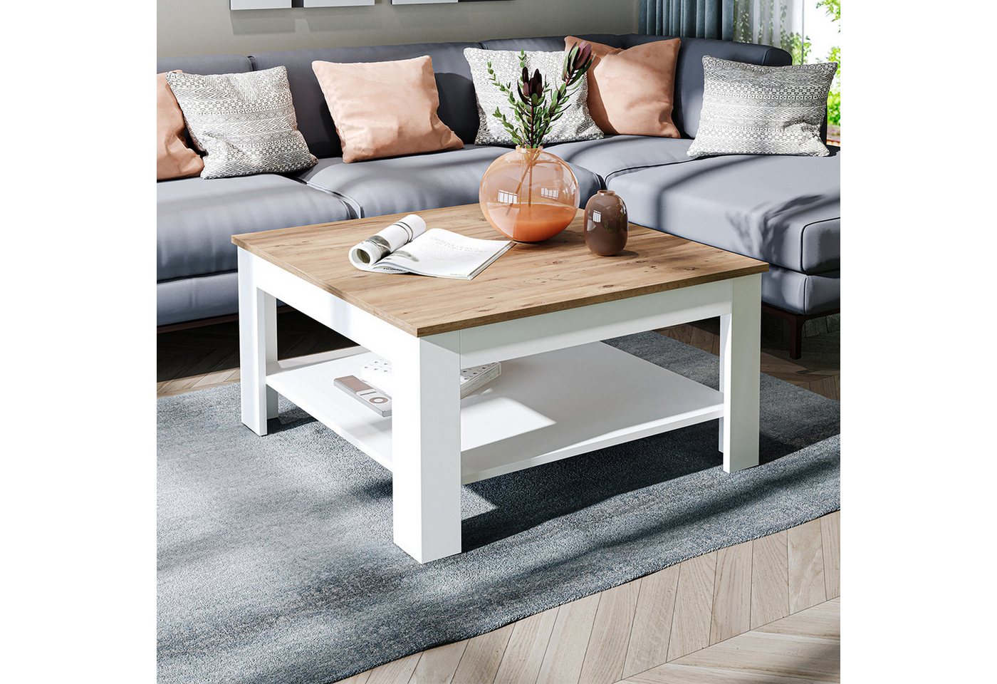 Roomart Wohnzimmertisch Couchtisch HELSINKI mit Ablageboden Wohnzimmertisch Sofatisch modern, Mit unterer Ablage, in zwei Formaten