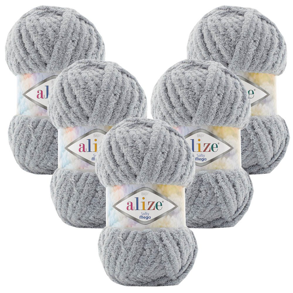 Alize 5 x ALIZE Softy Mega Häkelwolle, 70 m, Babywolle, flauschig,Plüsch,bulky,weiches Garn