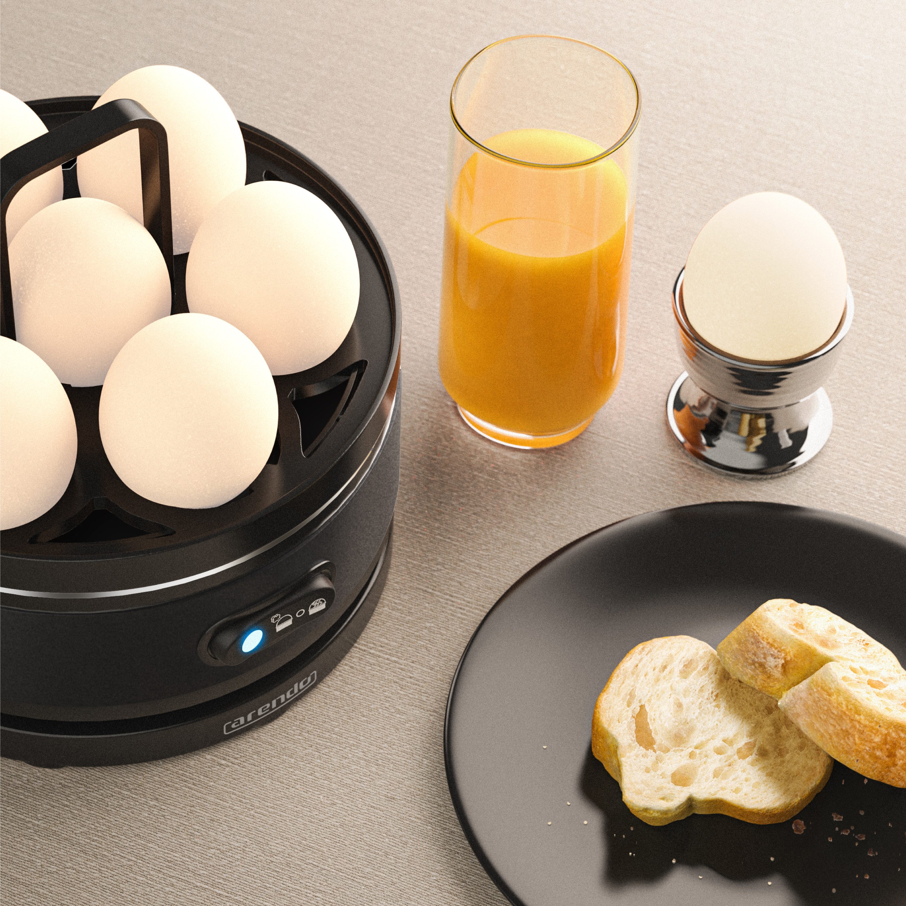 Arendo Eierkocher, Anzahl Eier: 7 St., 400 W, 7-fach, Edelstahl, Warmhaltefunktion, Härtegrad einstellbar für 7 Eier
