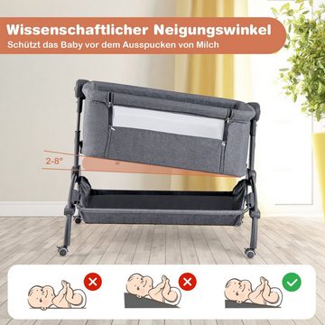 COSTWAY Beistellbett Reisebett, 7-fach verstellbar, mit Aufbewahrungskorb