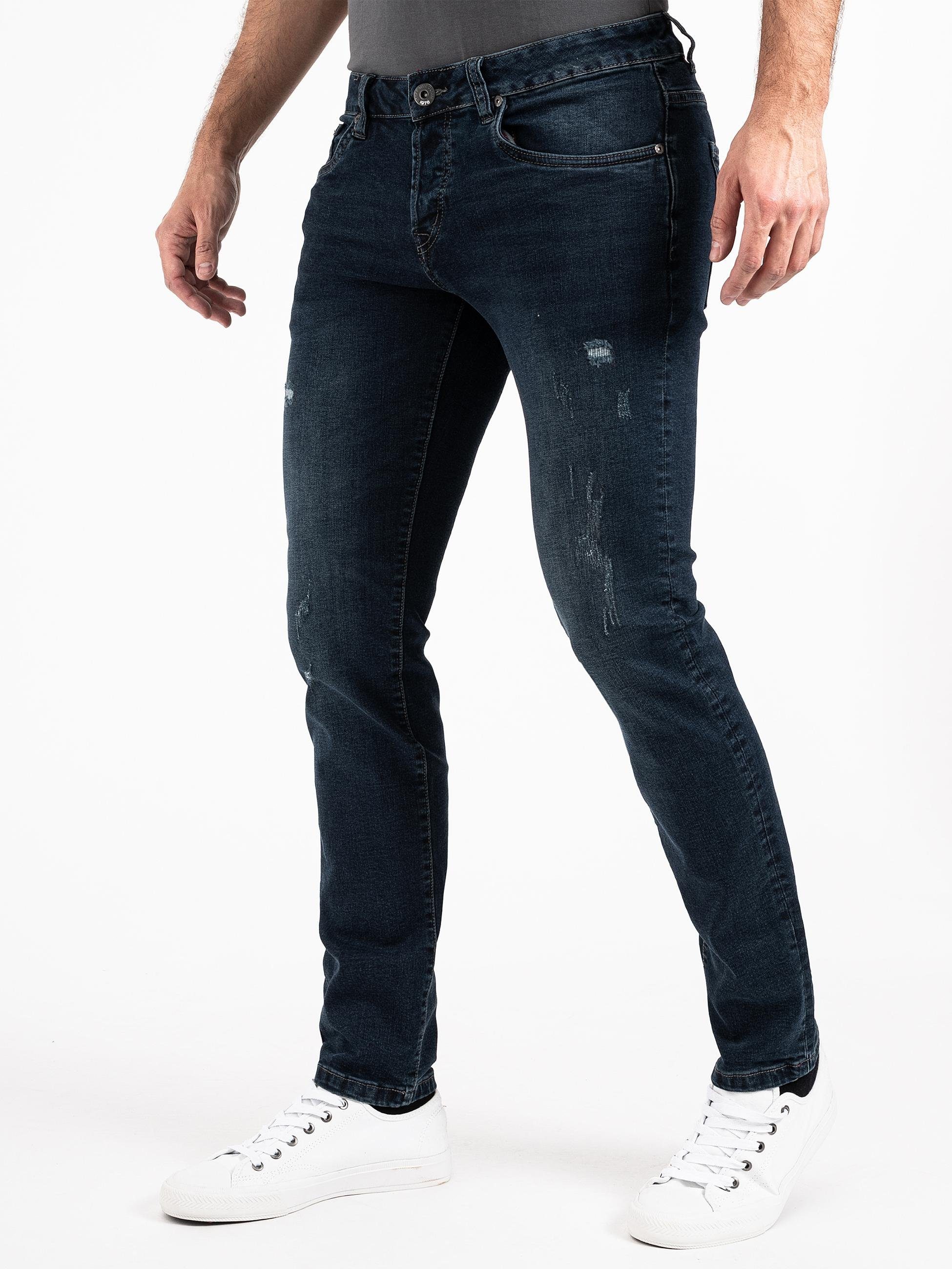 dunkelblau Stretch-Bund Herren Jeans München Destroyed-Optik mit Slim-fit-Jeans und TIME PEAK
