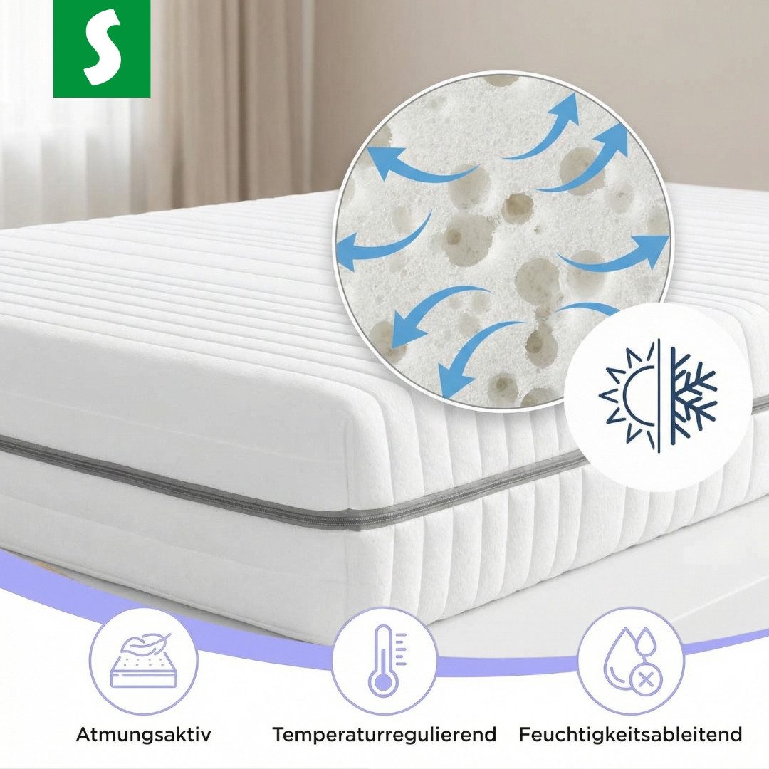 Kaltschaummatratze 25 cm 7 Zonen, H2/H3 Balance, wendbar, atmungsaktiv, Schlaftroll, 90x200, 140x200 und weitere Größen