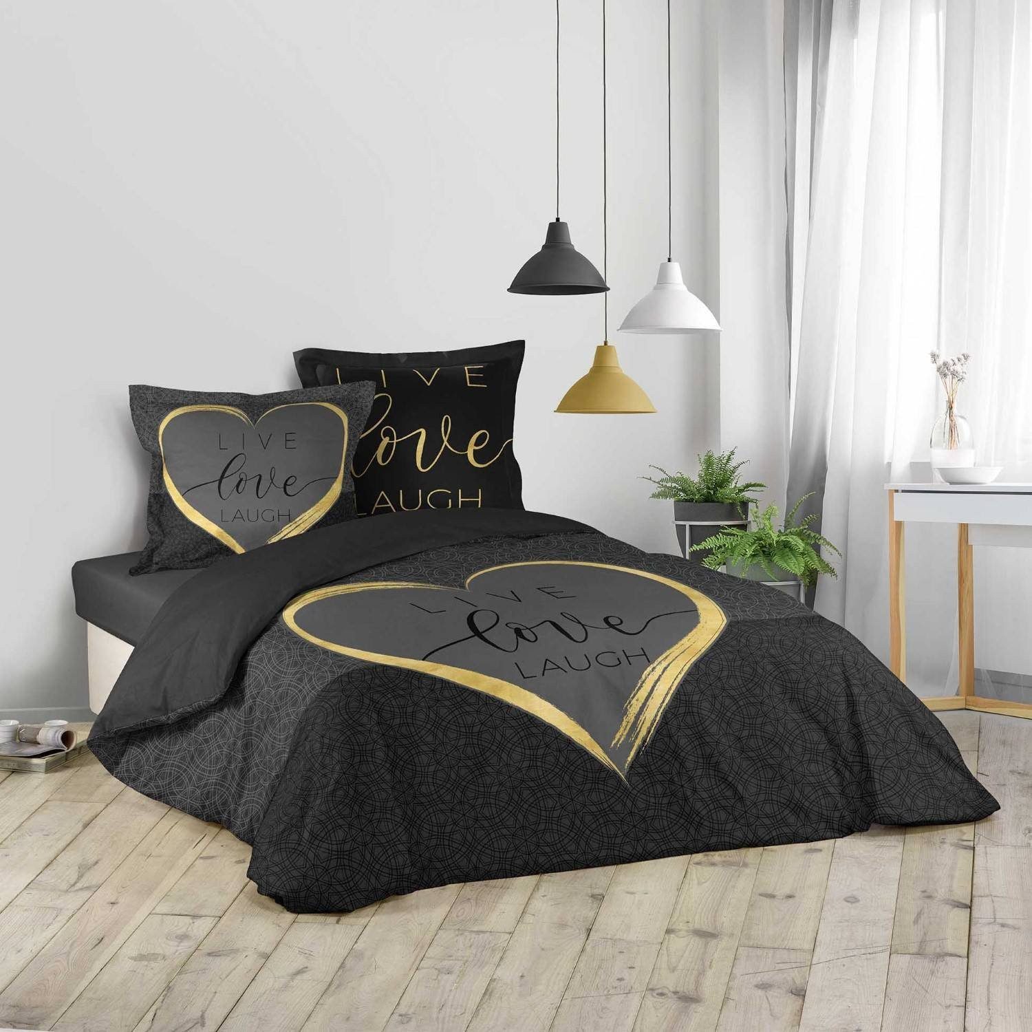 Douceur d'intérieur Bettwäsche Bettwäsche CRAZY LOVE, 200 x 200 cm, schwarz, Baumwolle, angenehmes Material