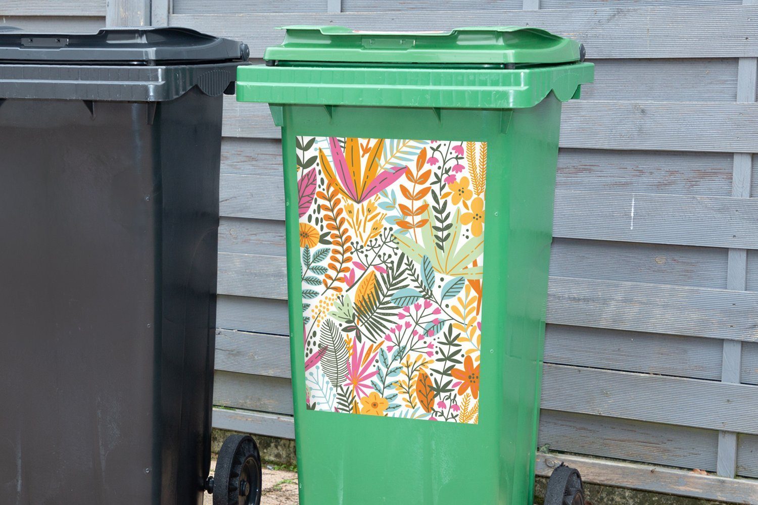 MuchoWow Wandsticker - Container, Blumen Sticker, Mülleimer-aufkleber, Mülltonne, Blätter - St), Sommer - Pflanzen (1 Abfalbehälter