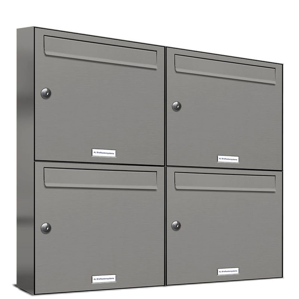 AL Briefkastensysteme Wandbriefkasten 4er Premium Briefkasten Aluminiumgrau RAL 9007 für Außen Wand 2x2 S