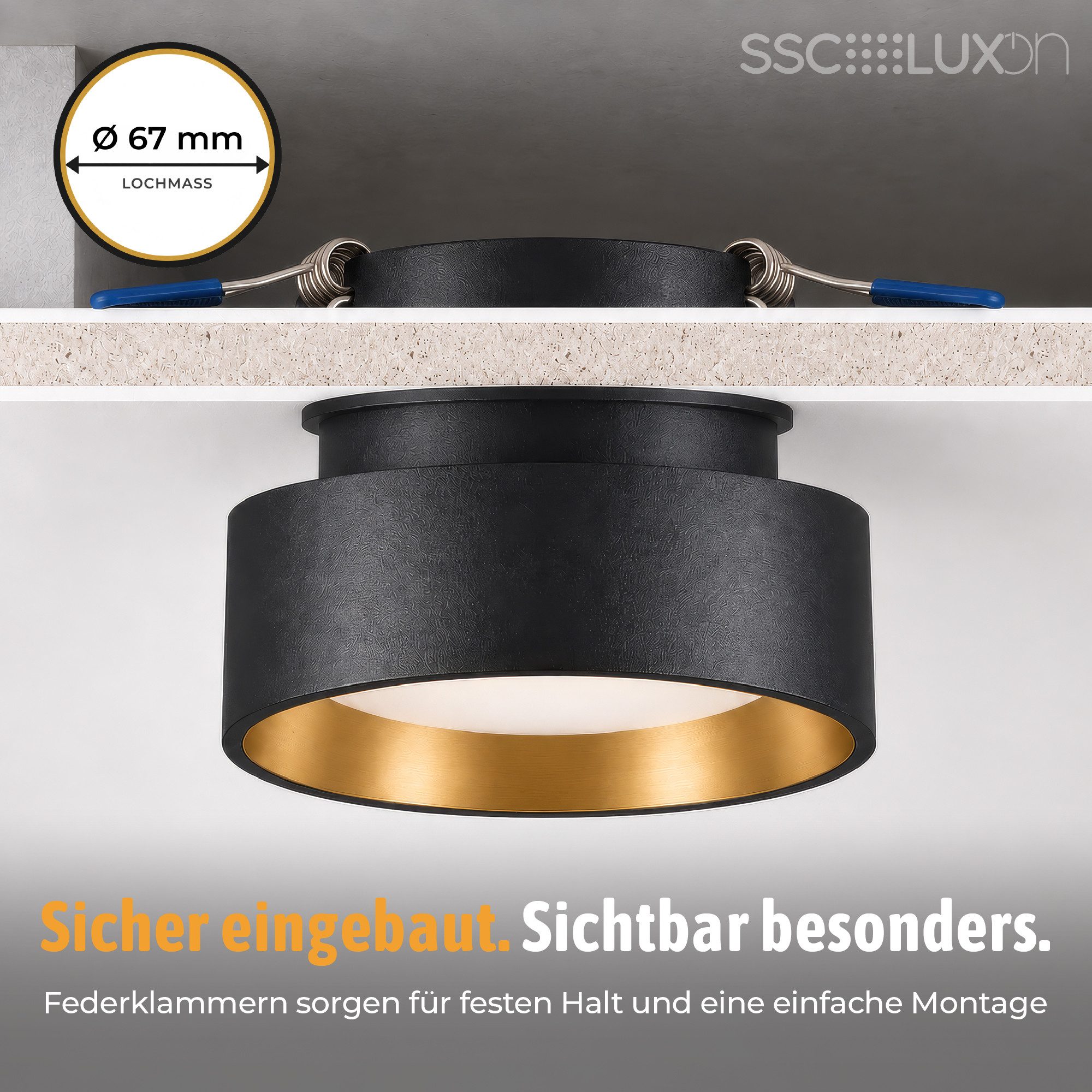 SSC-LUXon LED Aufbaustrahler Design LED Einbauspot Sudara schwarz gold indirektes Licht mit LED, Neutralweiß, Warmweiß, Tageslichtweiß – Bild 4 von 5