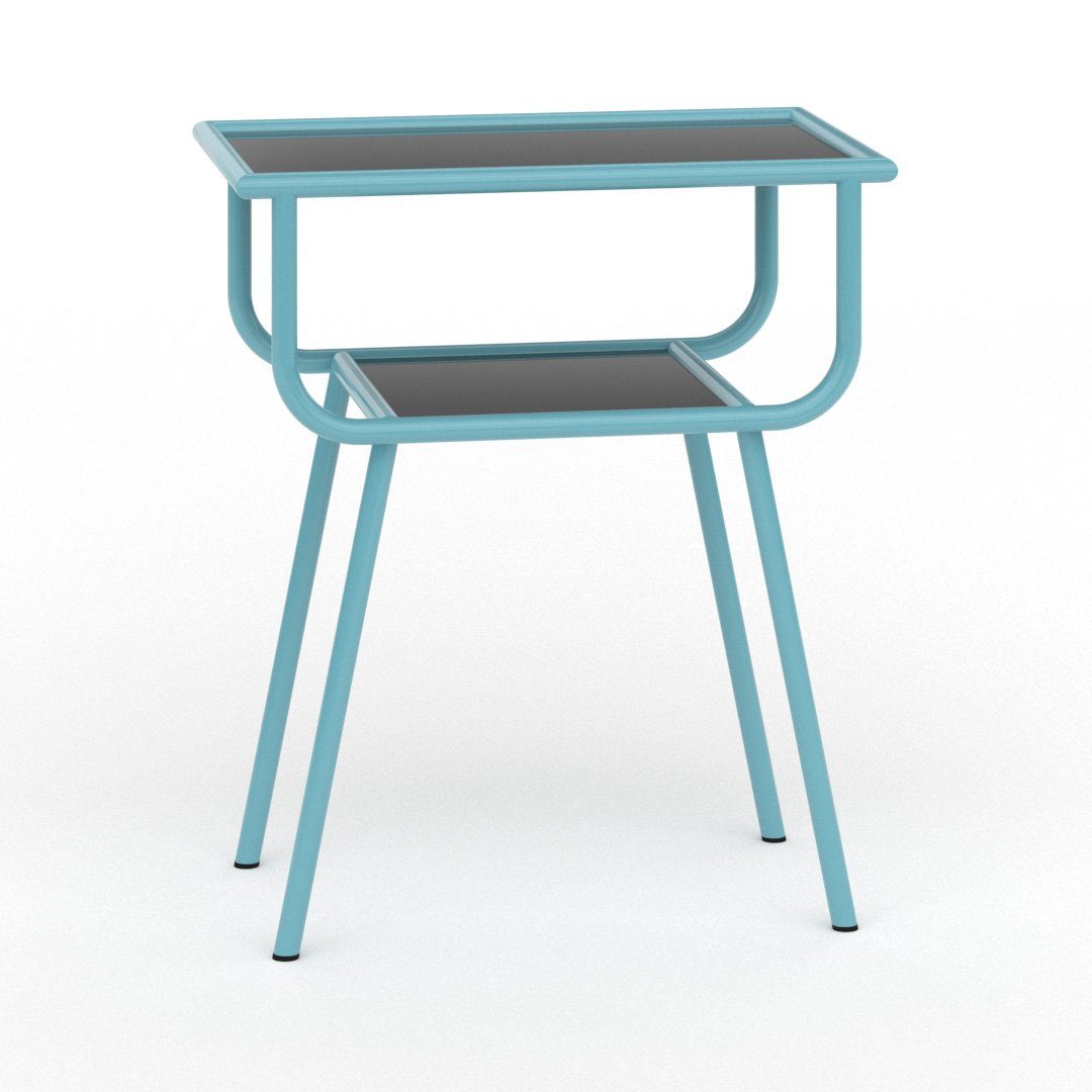 Siblo Nachttisch Ein moderner Nachttisch Teco mit Regal - bunter Nachttisch - Tischplatte aus Plexiglas - Jugendzimmer - modernes Schlafzimmer Blau