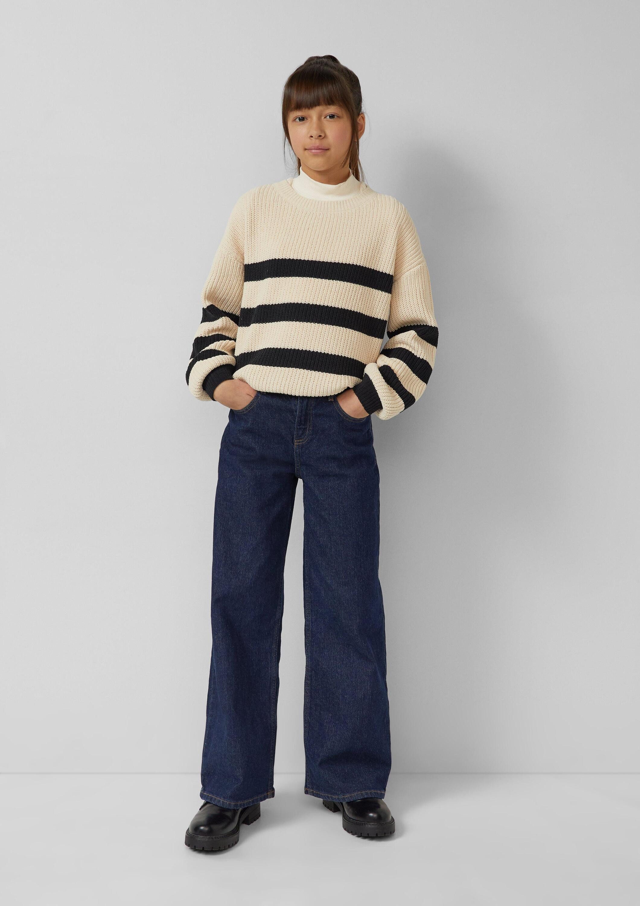 s.Oliver Longpullover Strickpullover Gestreifter Chenille Pullover im Loose Fit