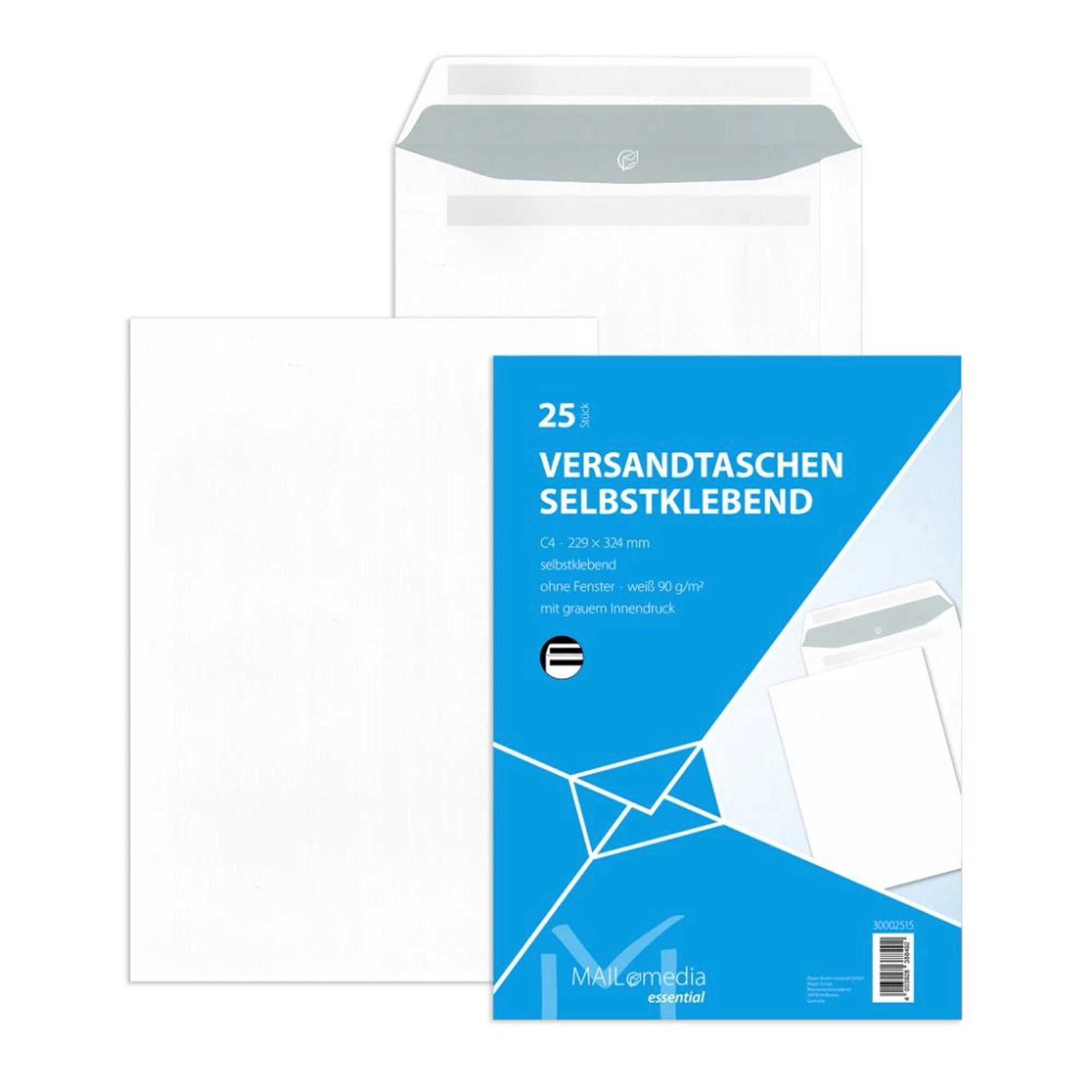 MAILMEDIA Versandtasche Versandtasche C4 selbstklebend ohne Fenster weiß 25 Stück (10 Stück)