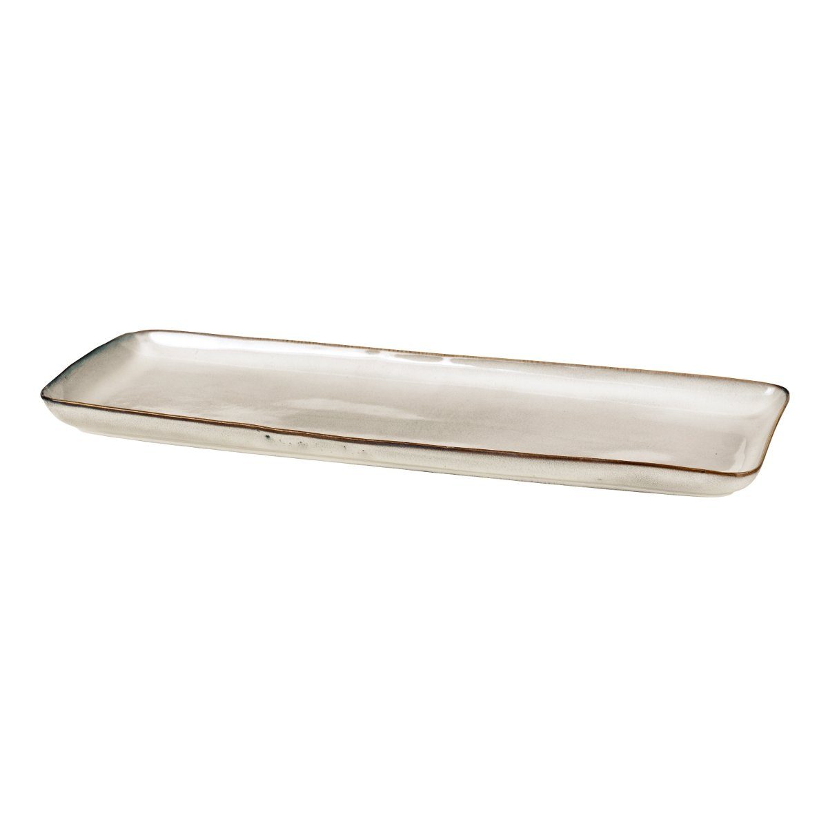 Broste Copenhagen Servierplatte NORDIC SAND Platte eckig 12,5 x 35 cm, Steingut mit reaktiver Glasur, (Platten), Nordic Sand Quadratischer Teller