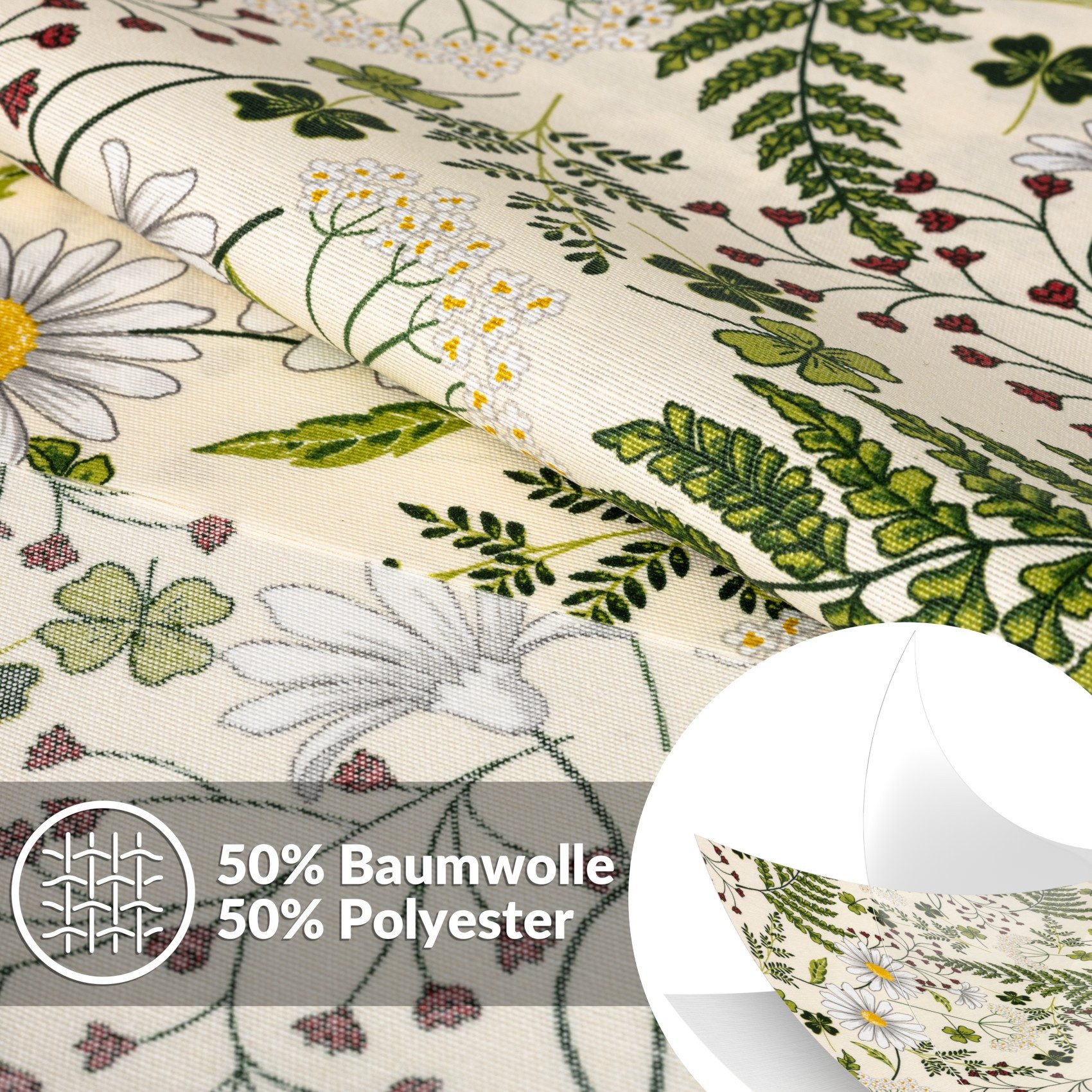 ANRO Tischdecke abwaschbar Tischtuch Baumwolle Polyester wasserabweisend (Einzelstück 1-tlg), Schmutzabweisend Garten Grün Rund 100cm