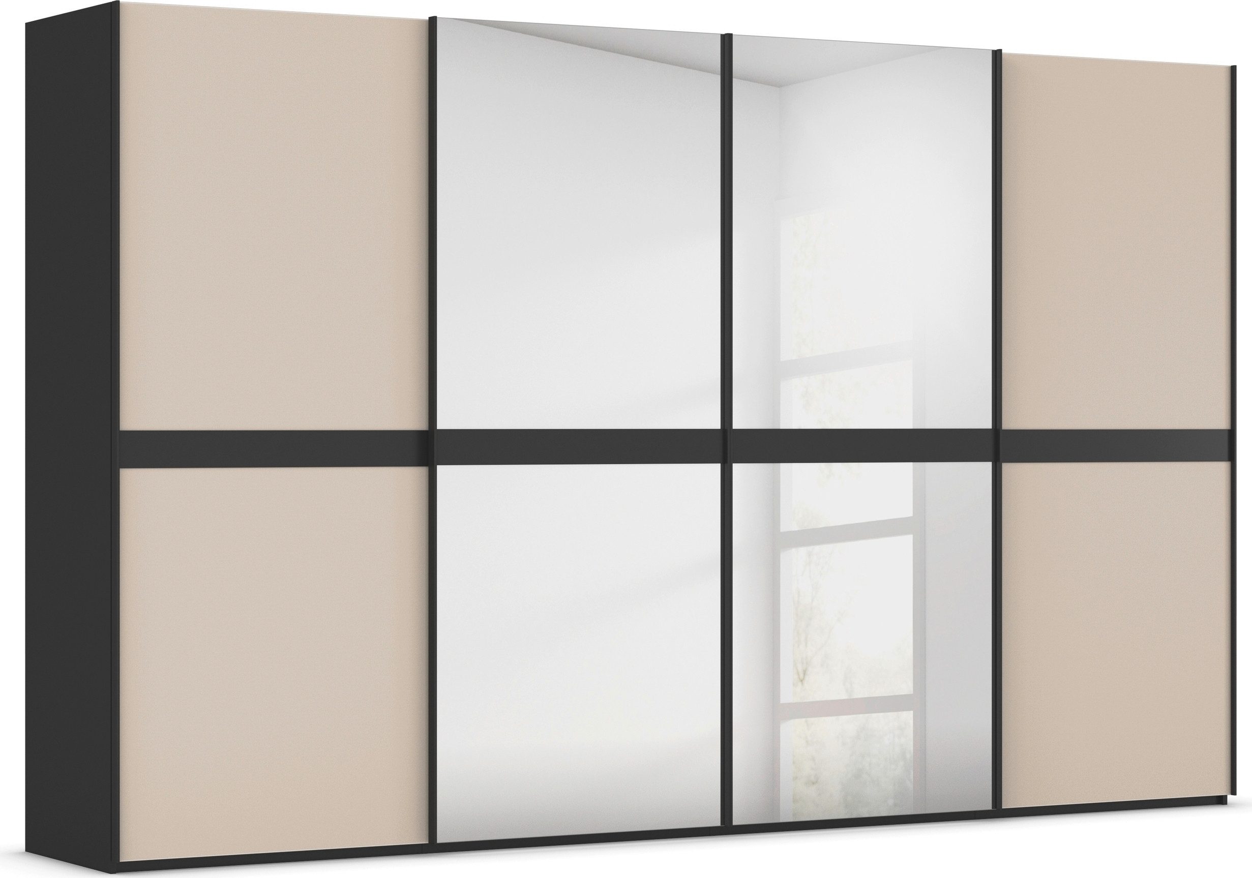 rauch Schwebetürenschrank Kleiderschrank Schrank Garderobe Schlafzimmerschrank SCALE-LINE edle Optik mit Bauchbinde mit Glas/Spiegel-Front MADE IN GERMANY