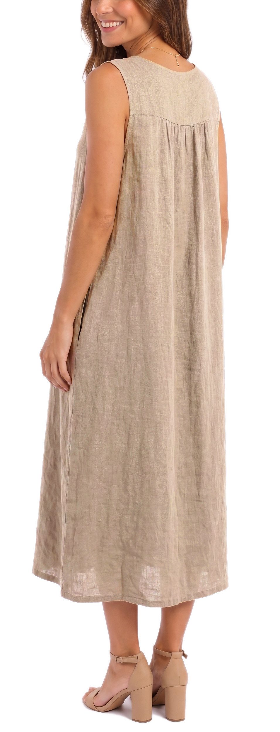 dy_mode Sommerkleid Damen Leinenkleid Luftiges Maxi Sommerkleid Strandkleid Damenkleid in Unifarbe, V-Ausschnitt, mit seitlichen Eingriffstaschen