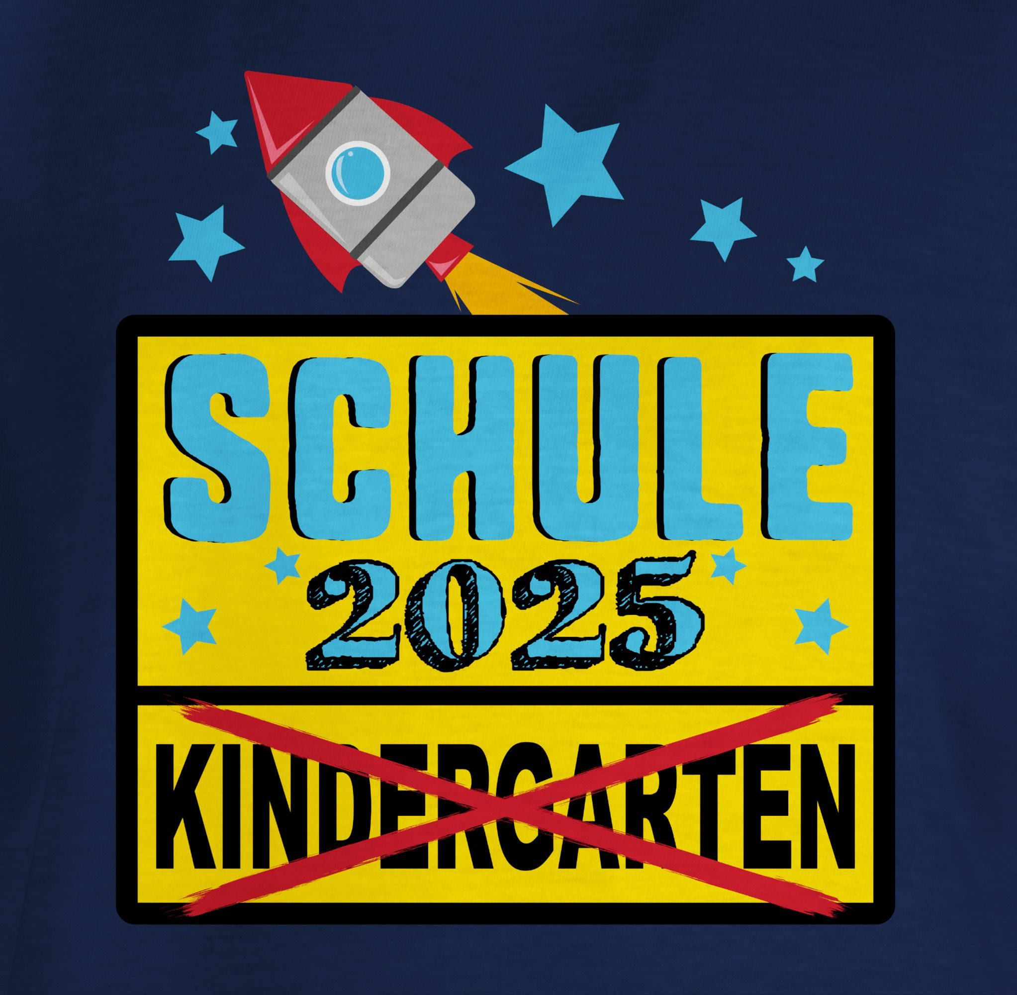 Shirtracer T-Shirt Ortsschild Schule 2025 Kindergarten Rakete Einschulung Junge Schulanfang Geschenke