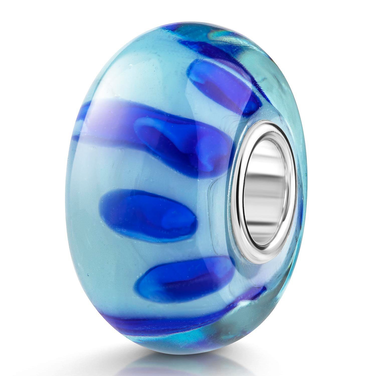 Bead Glasbead Perle Muster Punkte Blau Hellblau Silber 1167