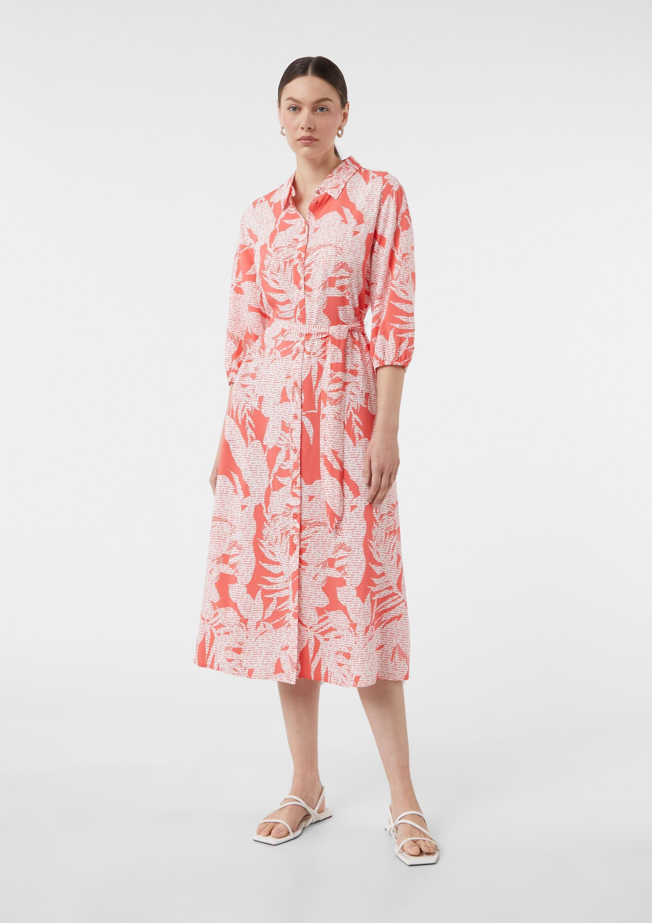 comma Midikleid Kleid Midikleid aus Viskose mit All-over-Print und 3/4-Ärmeln