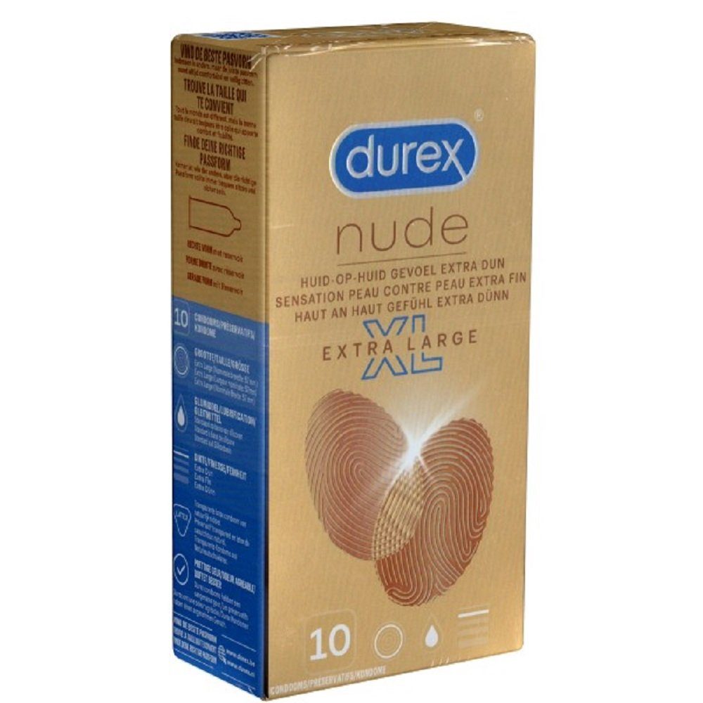 durex XXL-Kondome N*de XL Packung mit, 10 St., ultra dünne und extra große  Markenkondome für noch mehr Gefühl