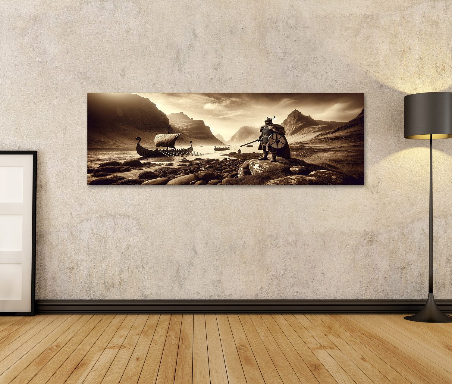 islandburner Leinwandbild SepIn a Wikinger: Krieger und Schiff in zeitloser günstig online kaufen