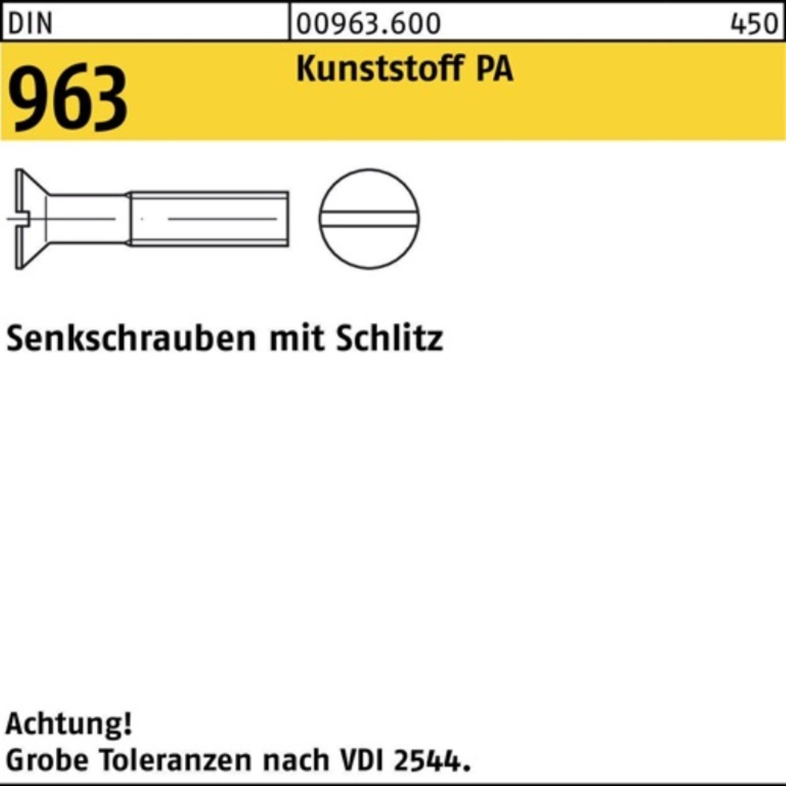 Reyher Senkschraube 200er Pack Senkschraube DIN 963 Schlitz M4x 30 Polyamid 200 Stück DIN