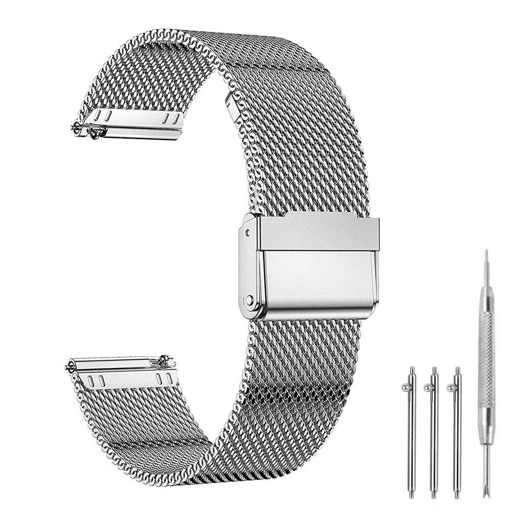 Sunicol Uhrenarmband 18/20/22mm Uhrenarmband,Mesh-Edelstahl,Interlock-Sicherheitsverschluss, Schnellverschluss,für Smart Watch oder traditionelle Uhr. Silber