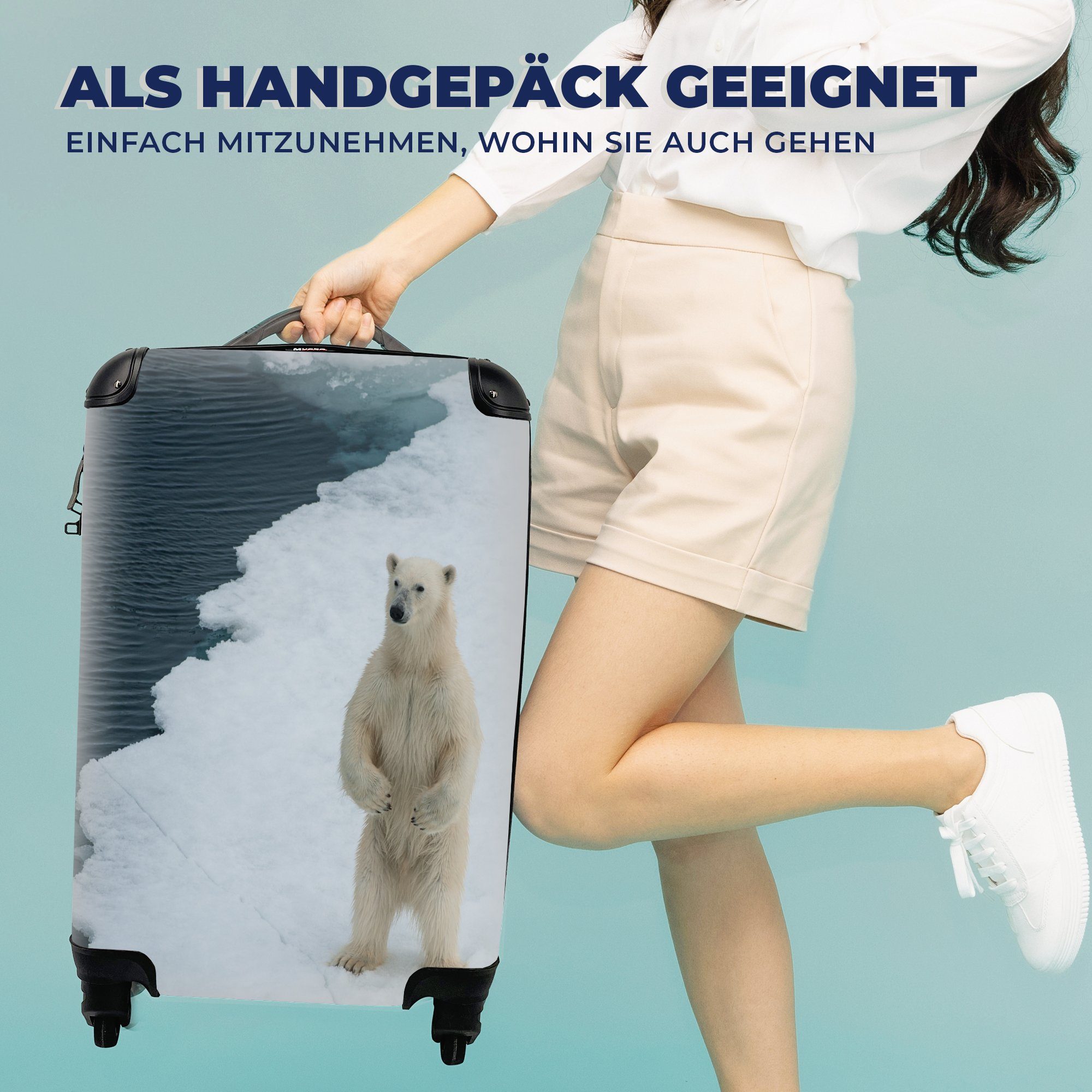 mit Ferien, Reisetasche Eisbär - Winter, Reisekoffer 4 MuchoWow Handgepäck Trolley, Eis Handgepäckkoffer - Rollen, rollen, für