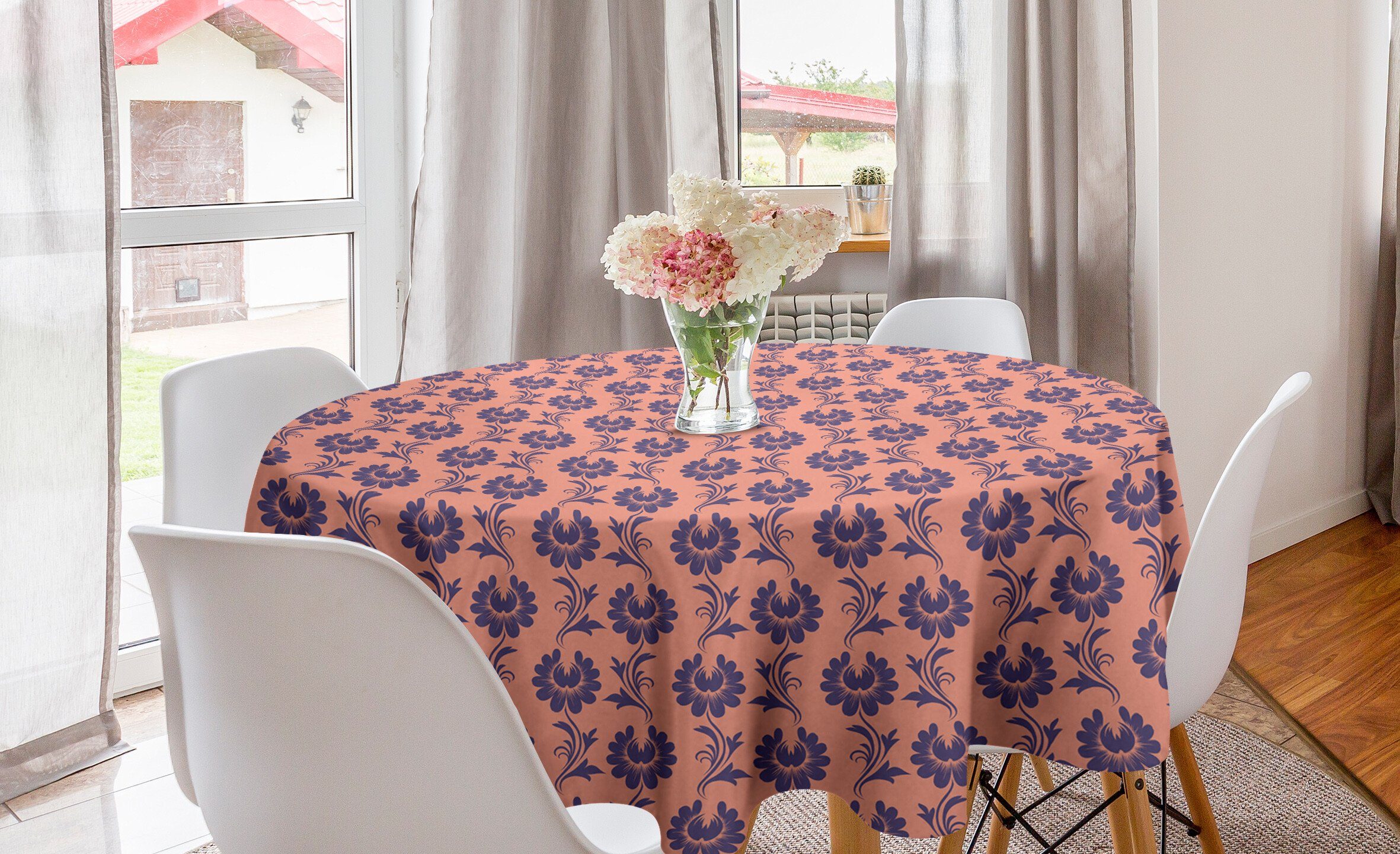 Abakuhaus Tischdecke Kreis Tischdecke Abdeckung für Esszimmer Küche Dekoration, Blumen Angehende Blumen Pfirsich-Ton